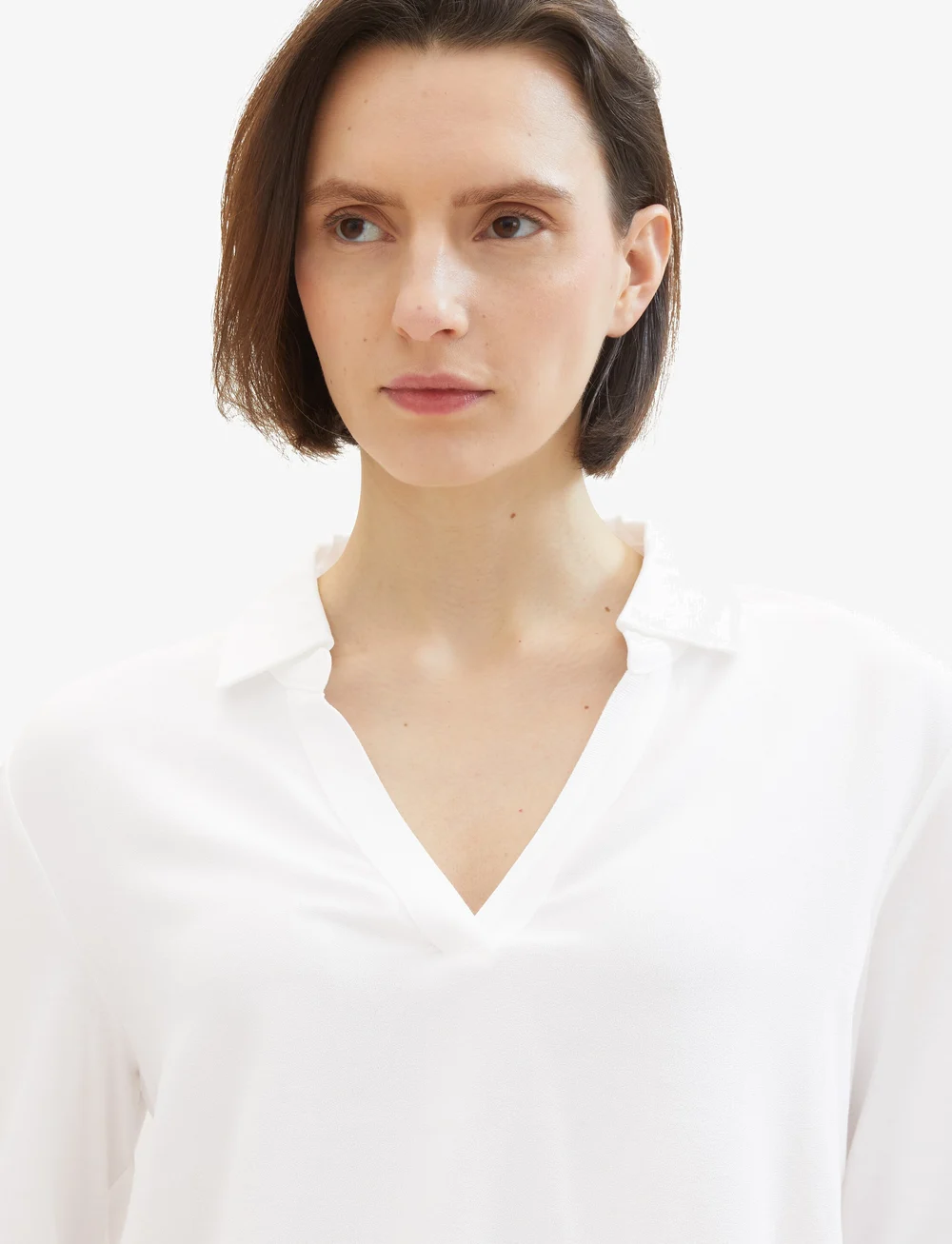 Tom Tailor - T-shirt fabric mix w collar - stickade tröjor - whisper white - 5