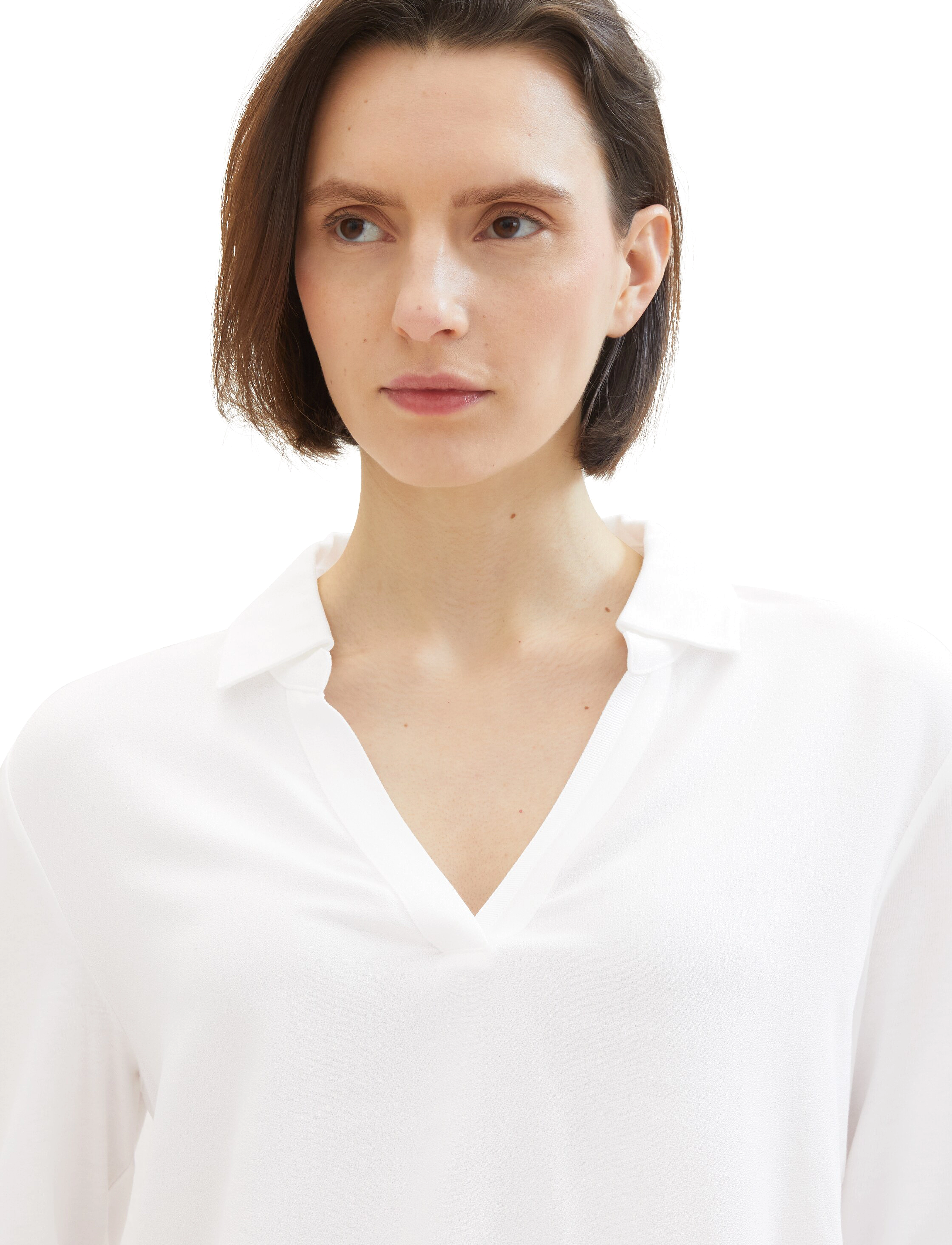 Tom Tailor - T-shirt fabric mix w collar - whisper white - 5