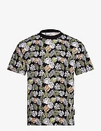 relaxed AOP t-shirt - BLACK MULTICOLOR LEAVES PRINT