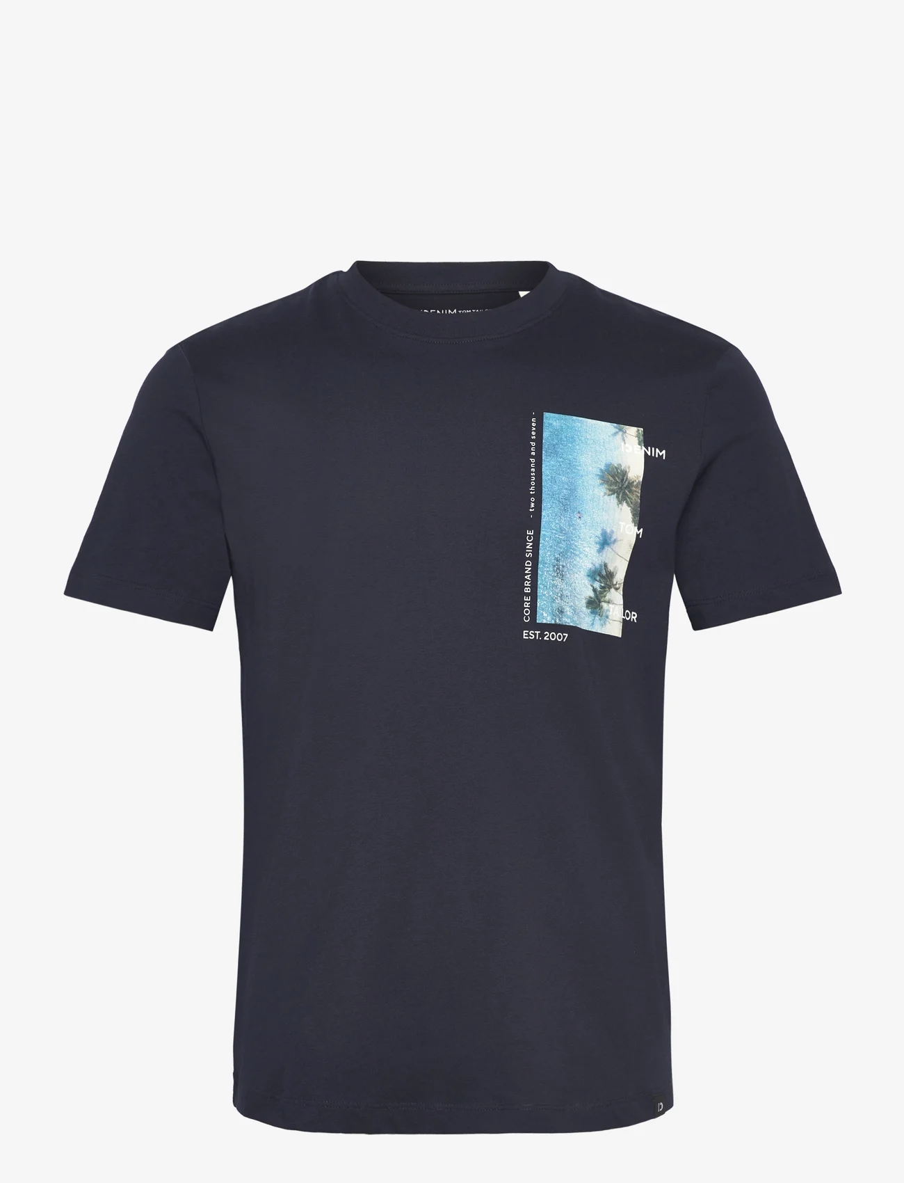 Tom Tailor - printed rounded hem t-shirt - alhaisimmat hinnat - sky captain blue - 0