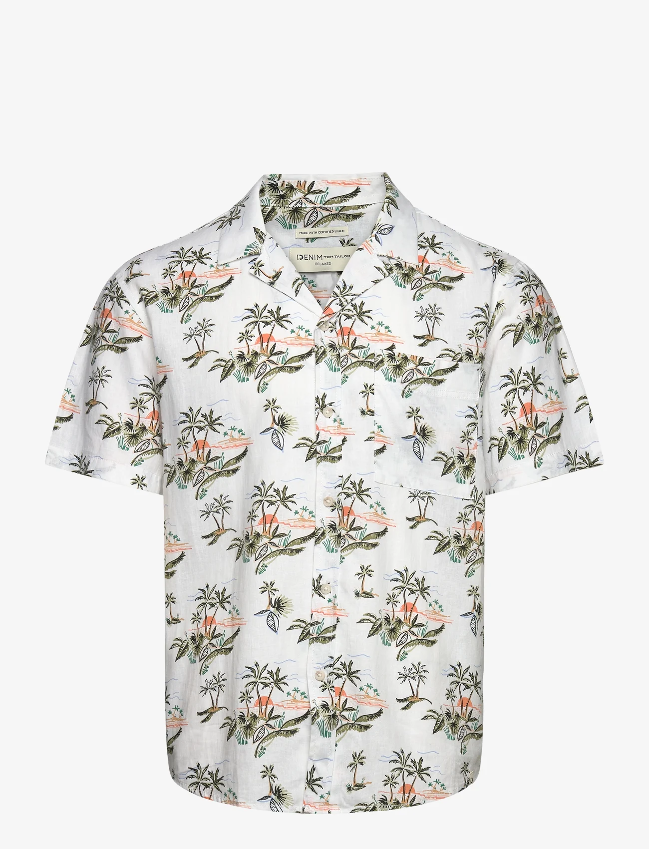 Tom Tailor - relaxed viscose linen shirt - linasest riidest särgid - white tropical print - 0