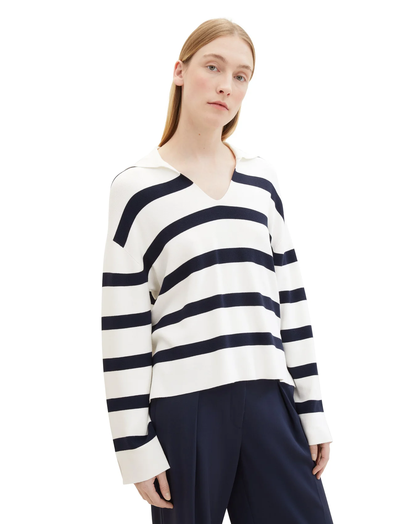 Tom Tailor - knit pullover striped - trøjer - offwhite navy stripe knit - 1