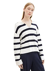 Tom Tailor - knit pullover striped - tröjor - offwhite navy stripe knit - 1
