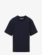cropped mock neck rib t-shirt - SKY CAPTAIN BLUE