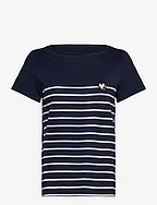 T-shirt boat neck stripe - SKY CAPTAIN BLUE