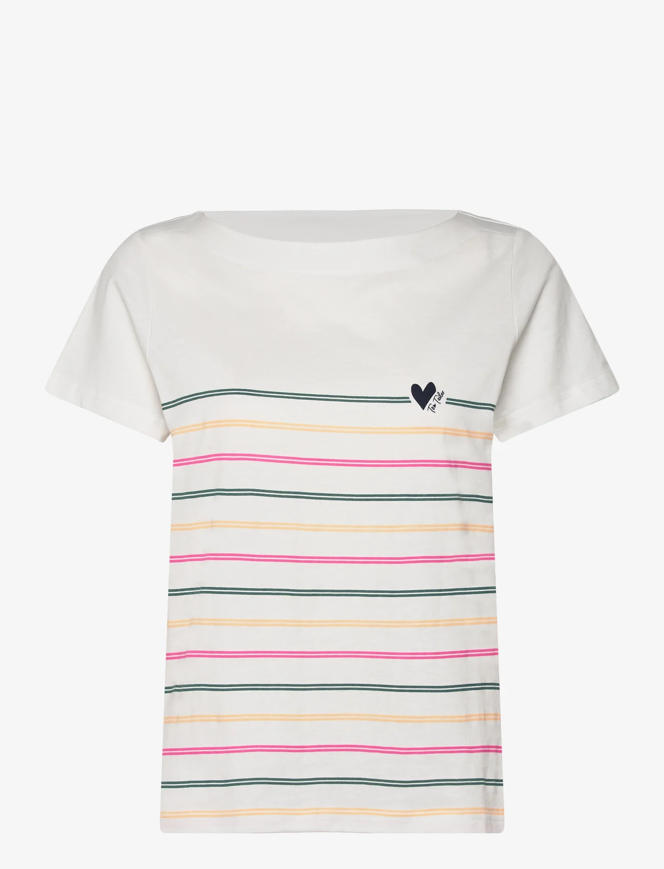 Tom Tailor - T-shirt boat neck stripe - zemākās cenas - whisper white - 0