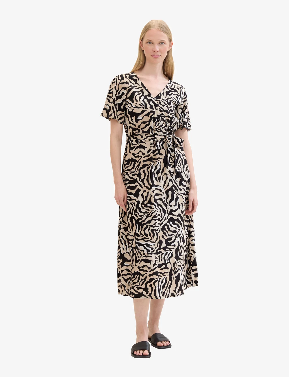 Tom Tailor - printed wrap dress - omlottklänningar - black cut palmtree design - 2