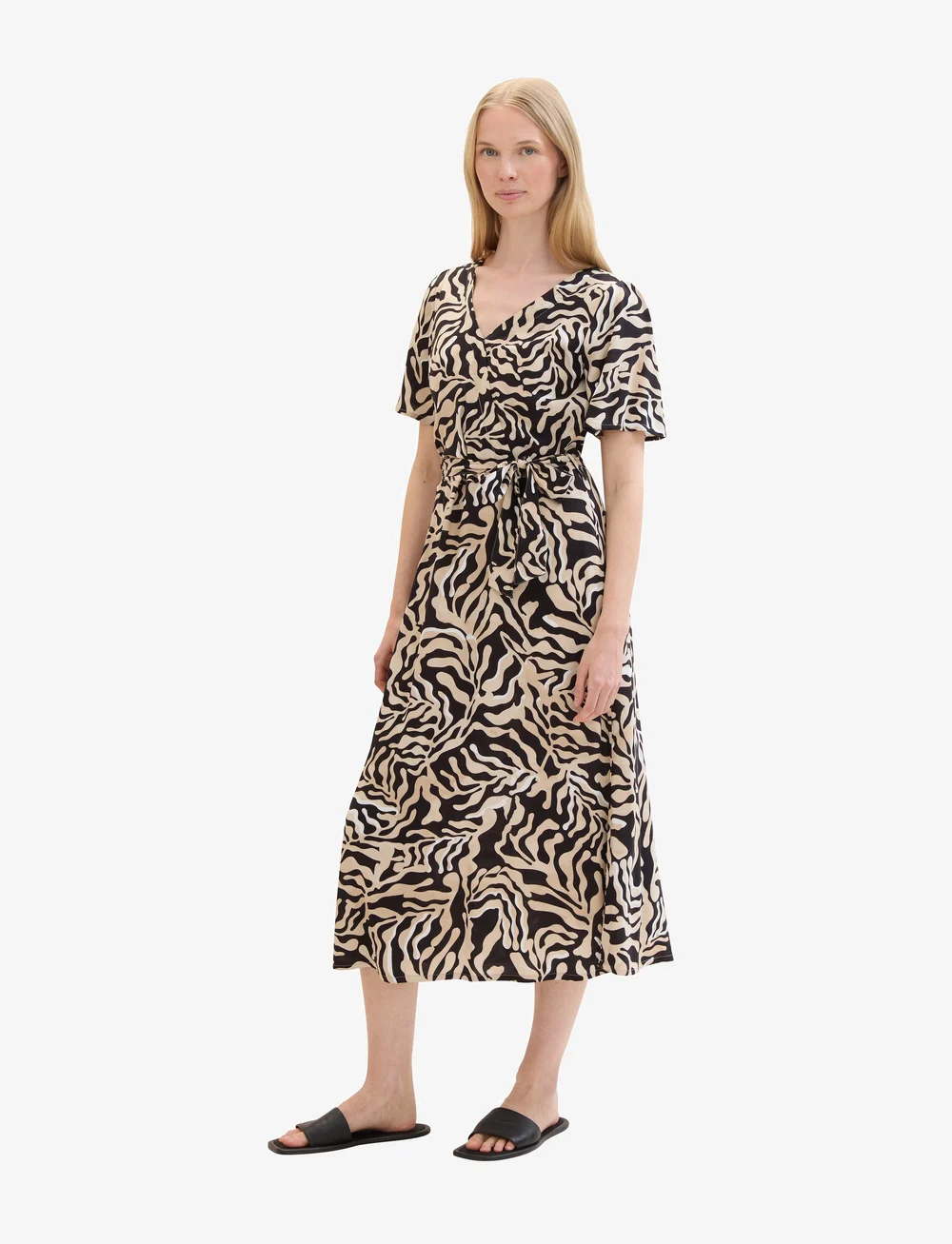 Tom Tailor - printed wrap dress - omlottklänningar - black cut palmtree design - 4