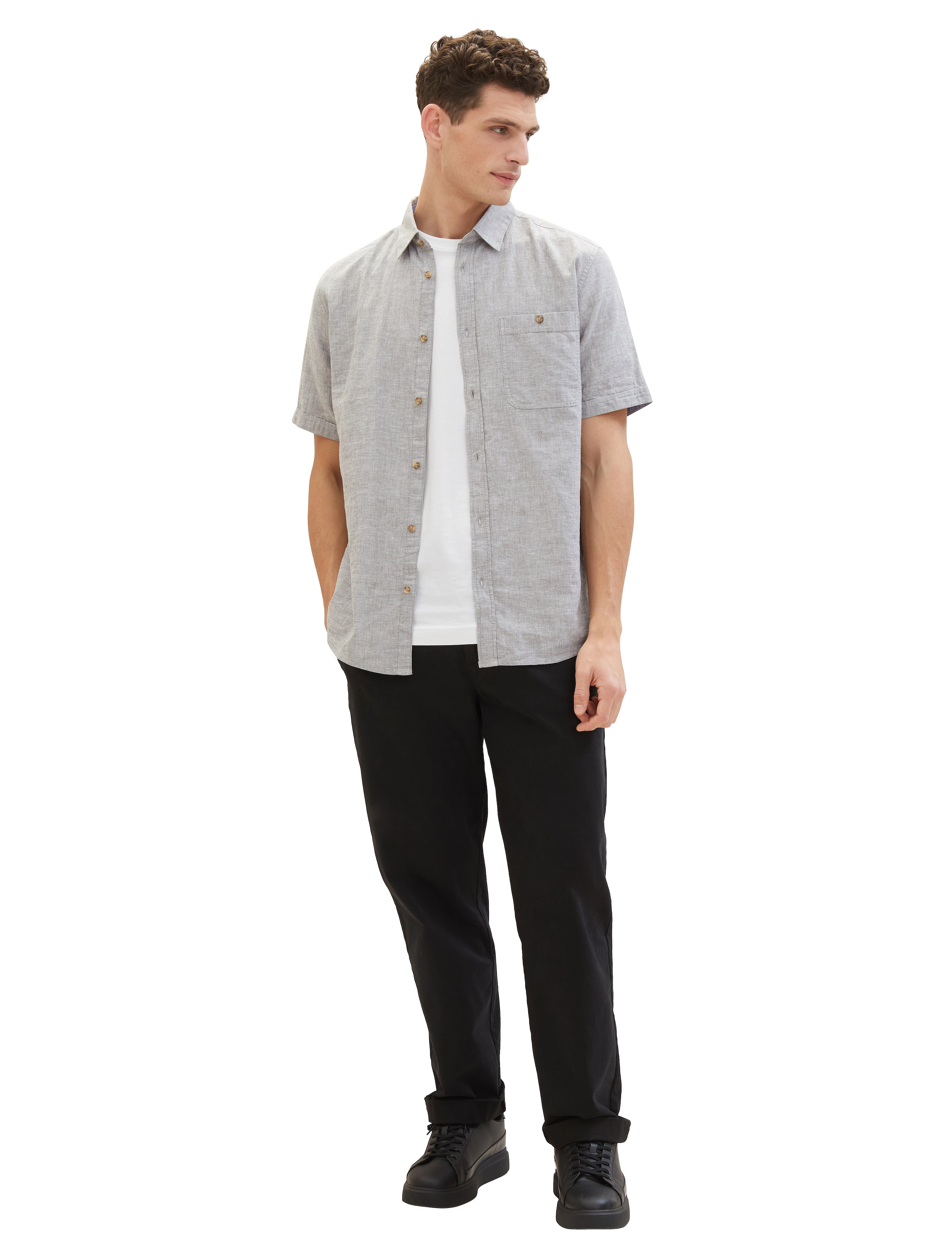 Tom Tailor - cotton linen shirt - smokey olive green chambray - 4