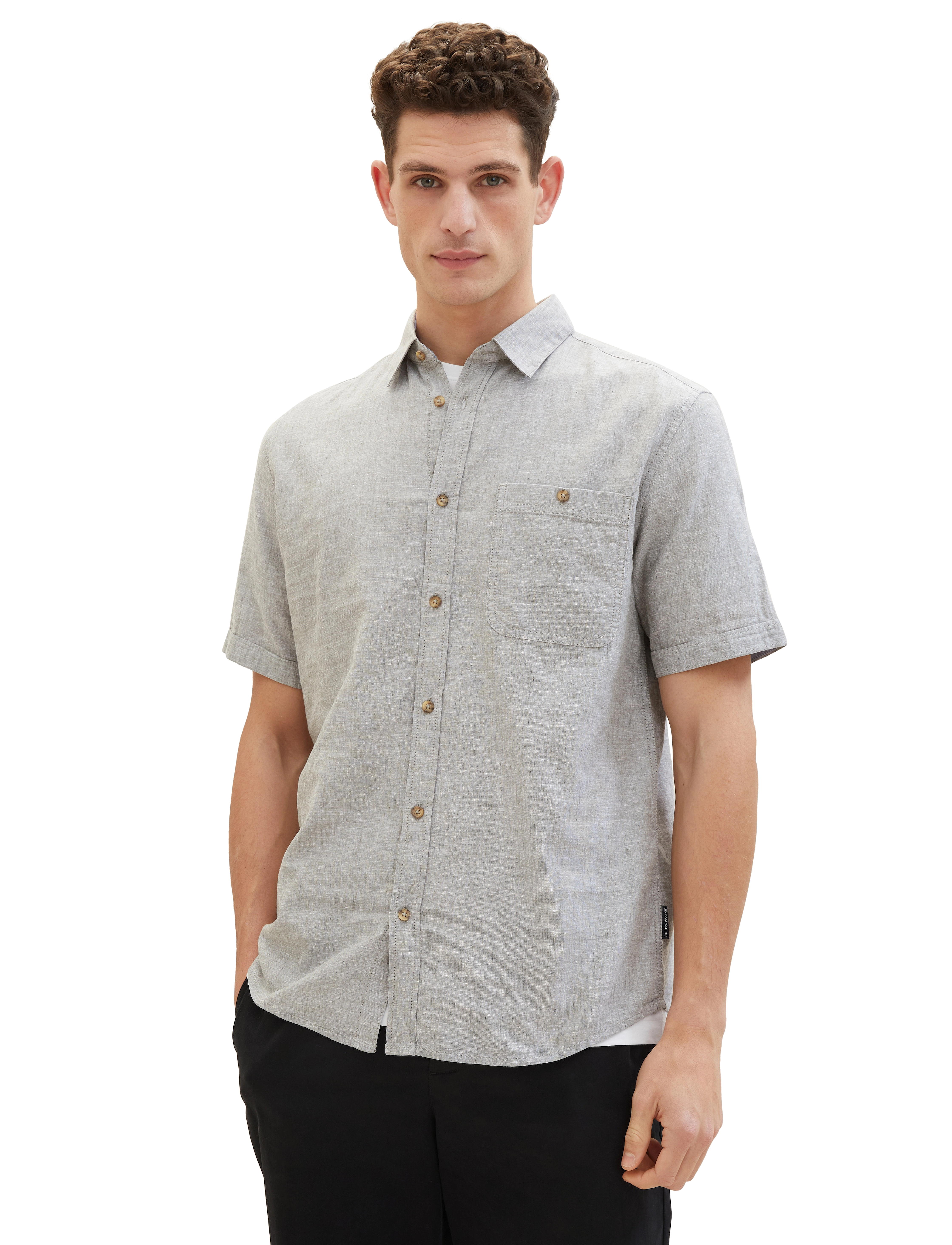 Tom Tailor - cotton linen shirt - smokey olive green chambray - 5