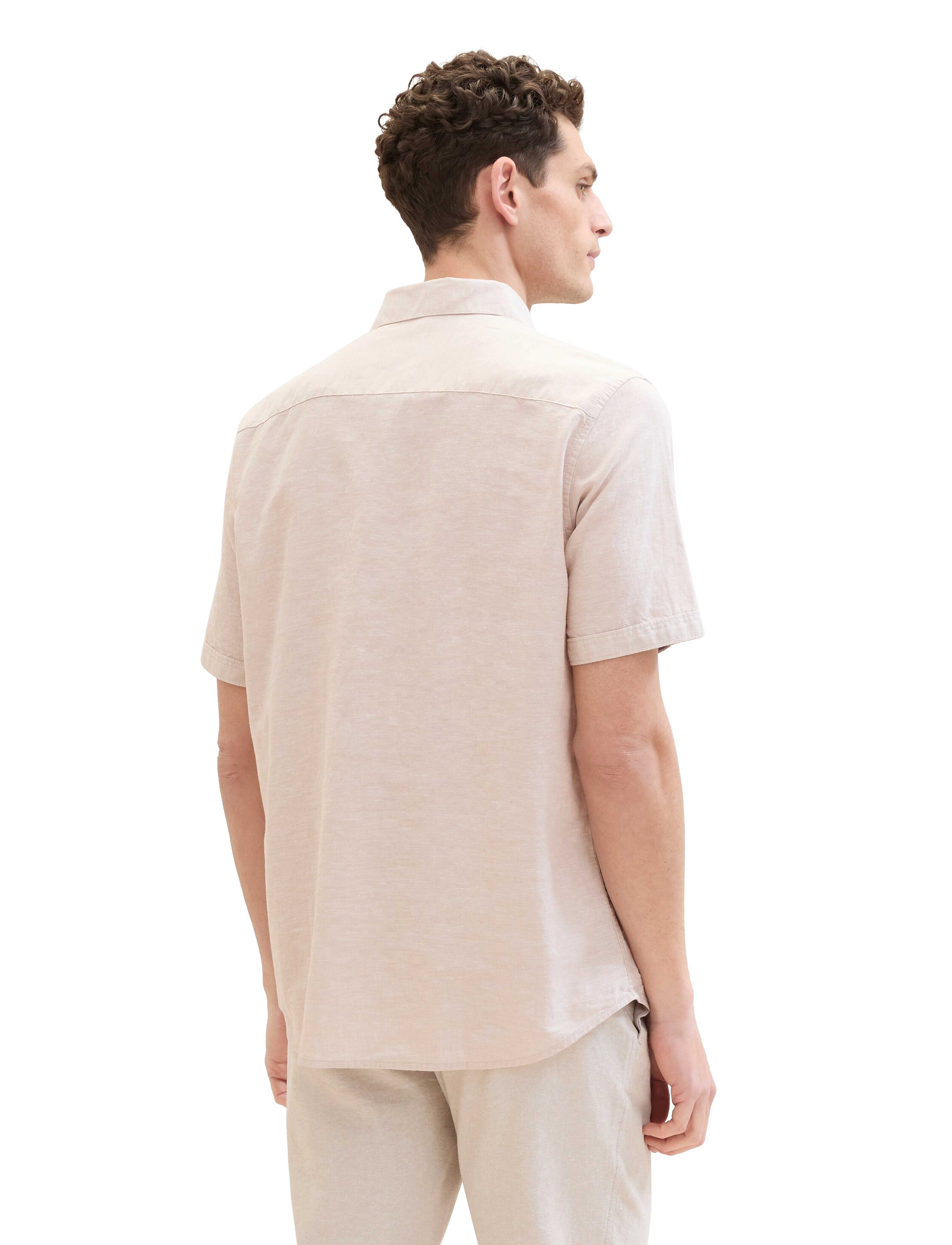 Tom Tailor - cotton linen shirt - caramel beige chambray - 4