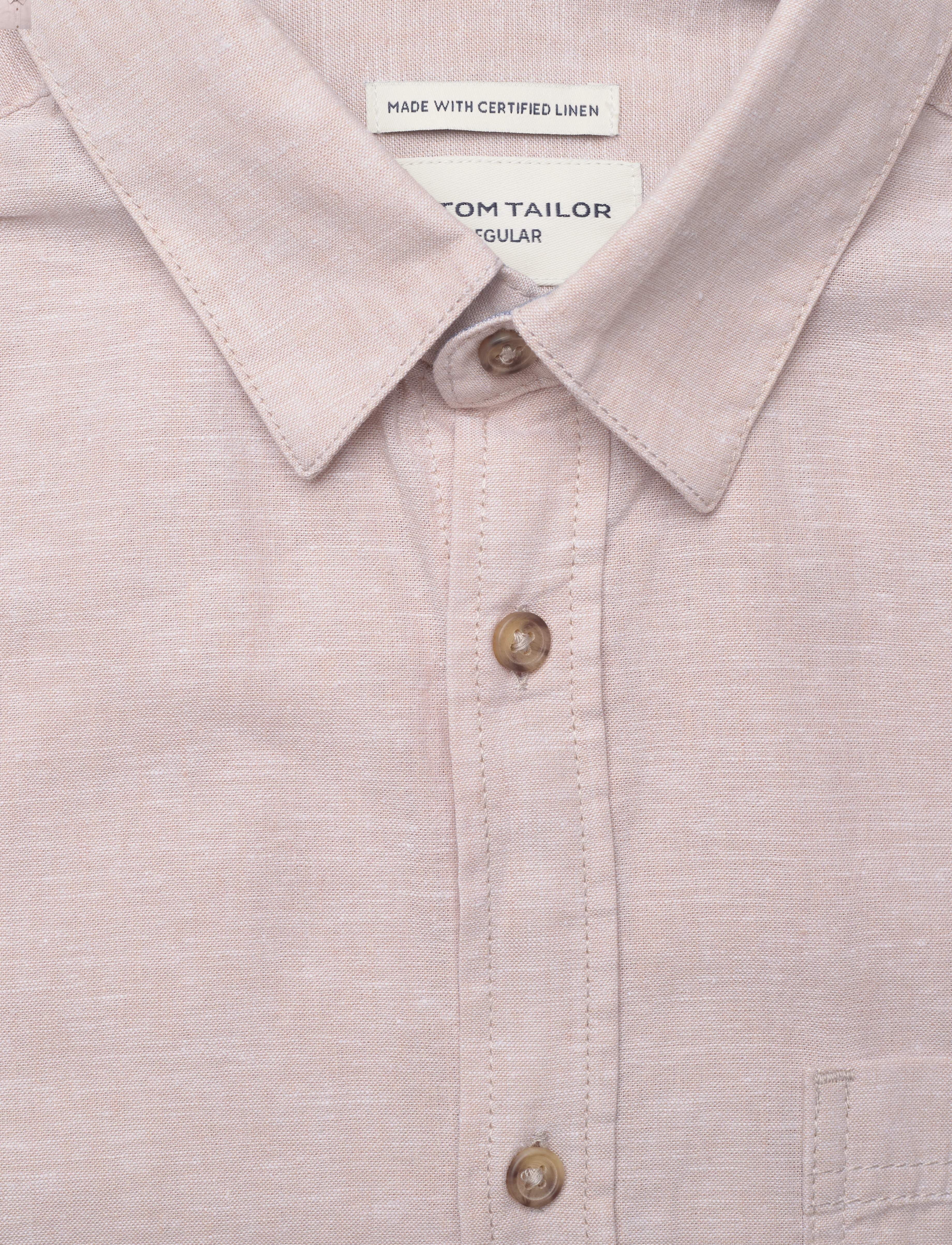 Tom Tailor - cotton linen shirt - caramel beige chambray - 3