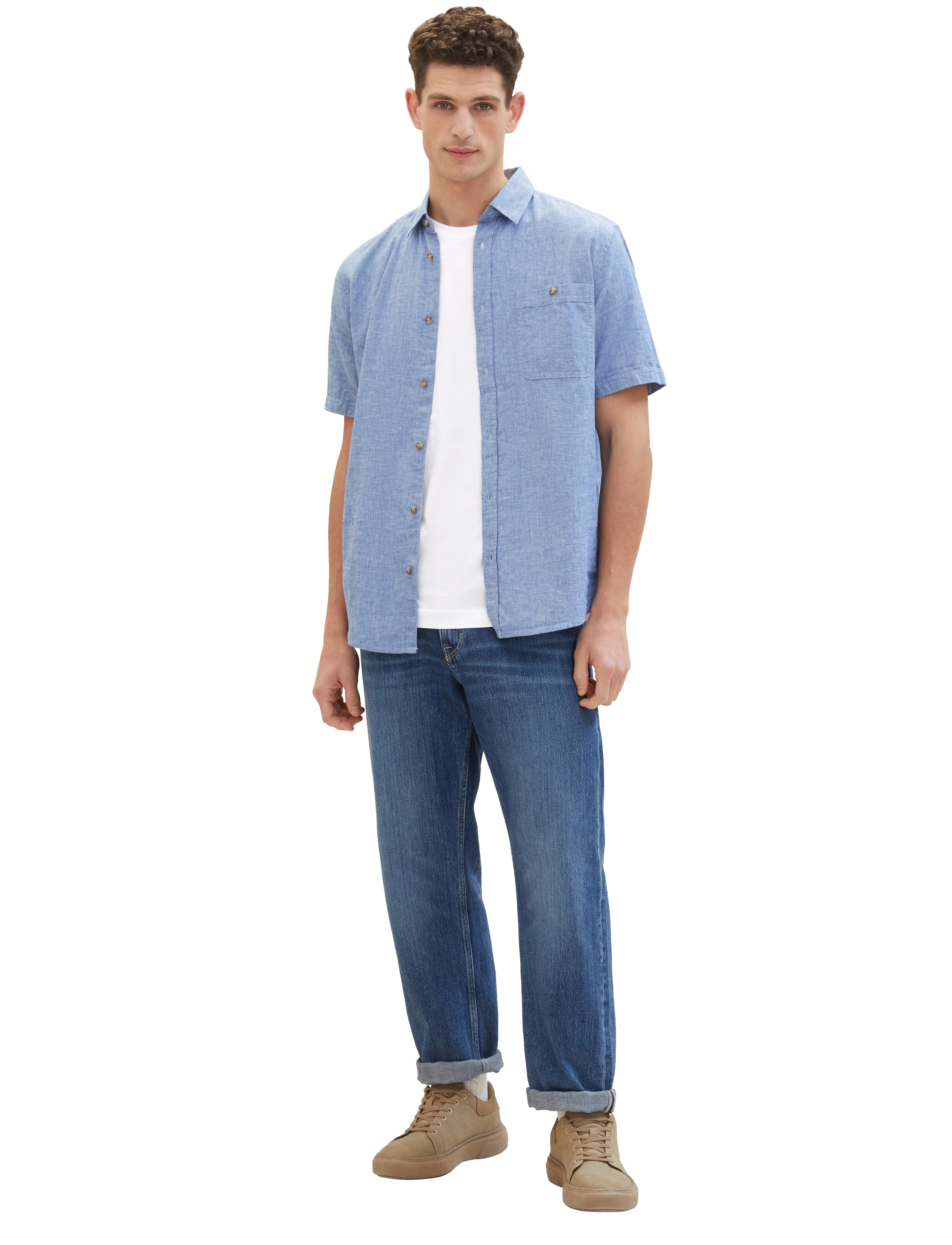 Tom Tailor - cotton linen shirt - leasure blue chambray - 3