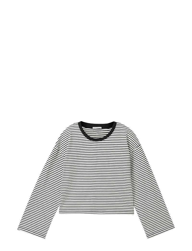 Tom Tailor - cropped striped longsleeve - pikkade varrukatega t-särgid - grey white stripe - 0