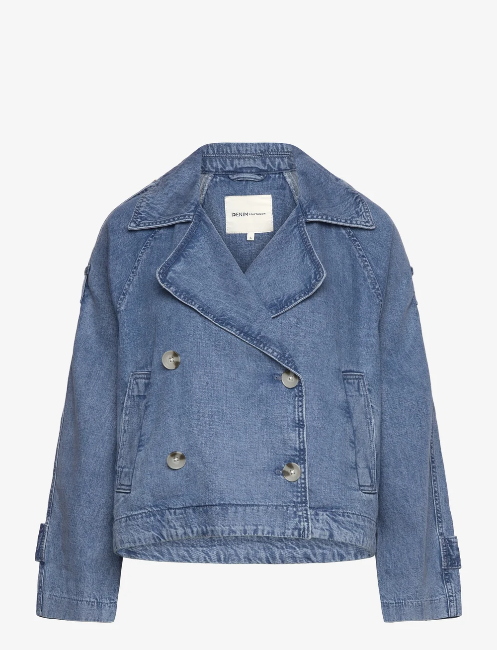 Tom Tailor - short denim trench - denim jackets - used mid stone blue denim - 0
