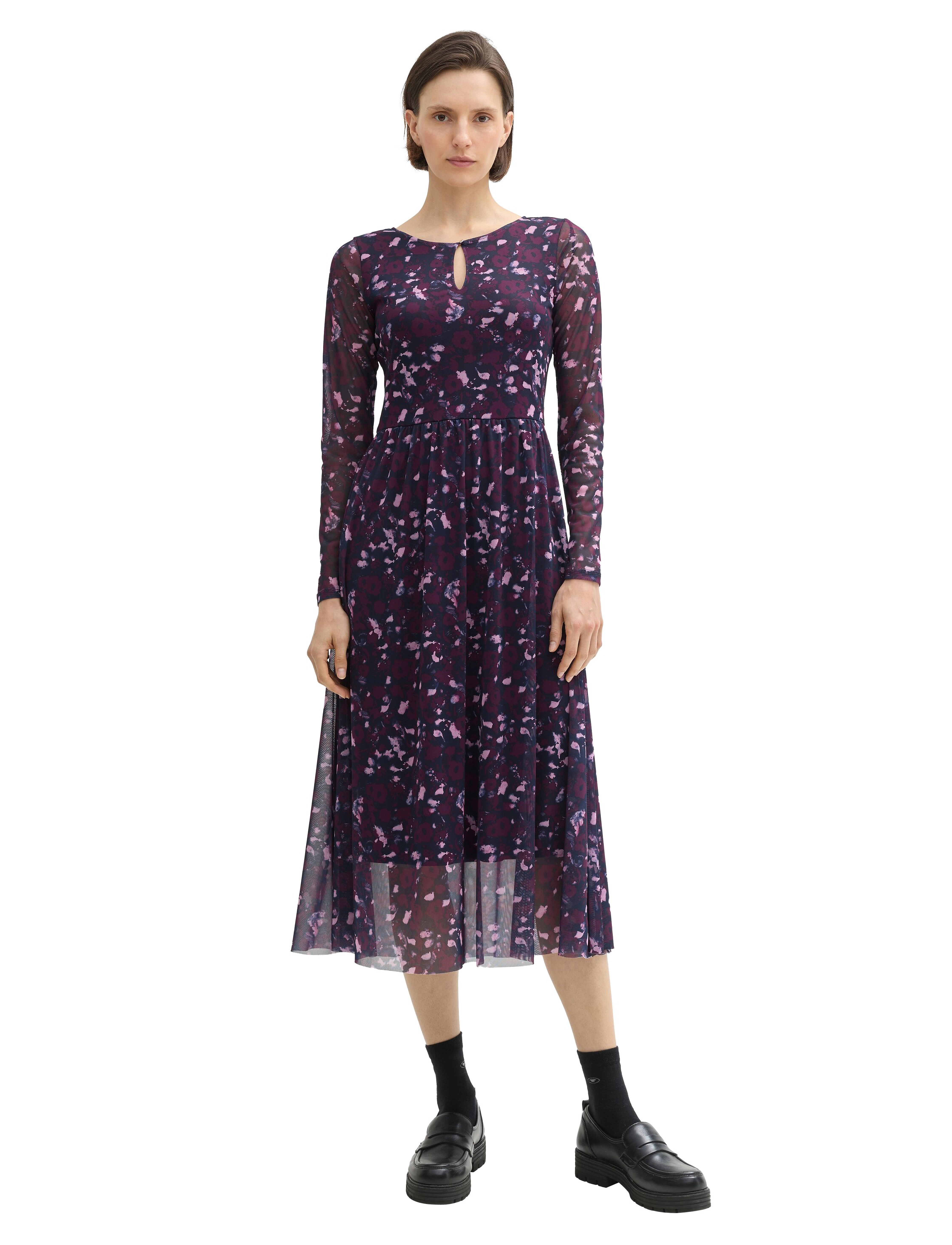 Tom Tailor - printed mesh dress - midi kjoler - berry autumn floral design - 5