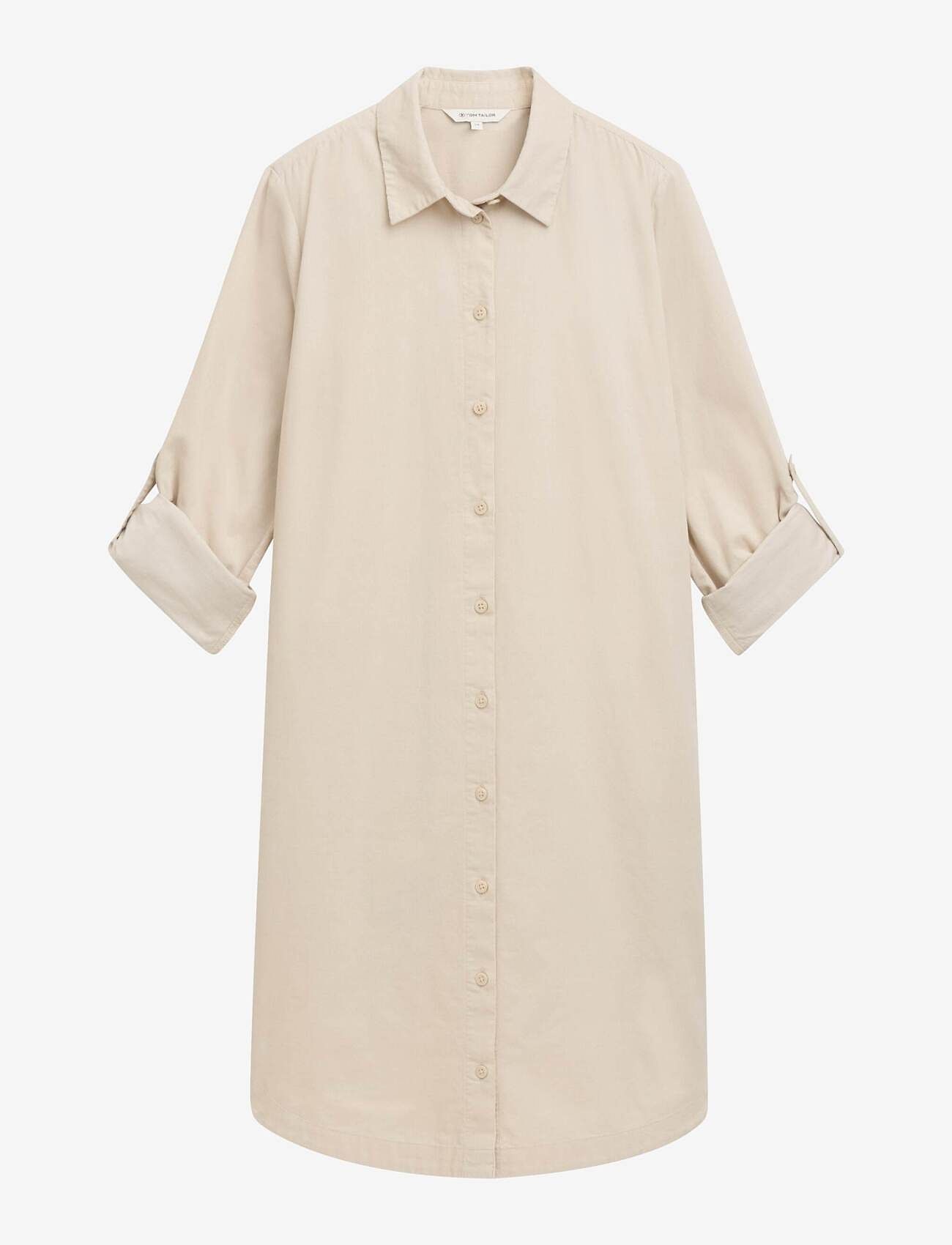 Tom Tailor - solid corduroy dress - särkkleidid - dusty beige - 0