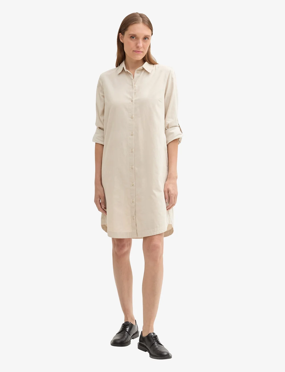 Tom Tailor - solid corduroy dress - skjortekjoler - dusty beige - 0
