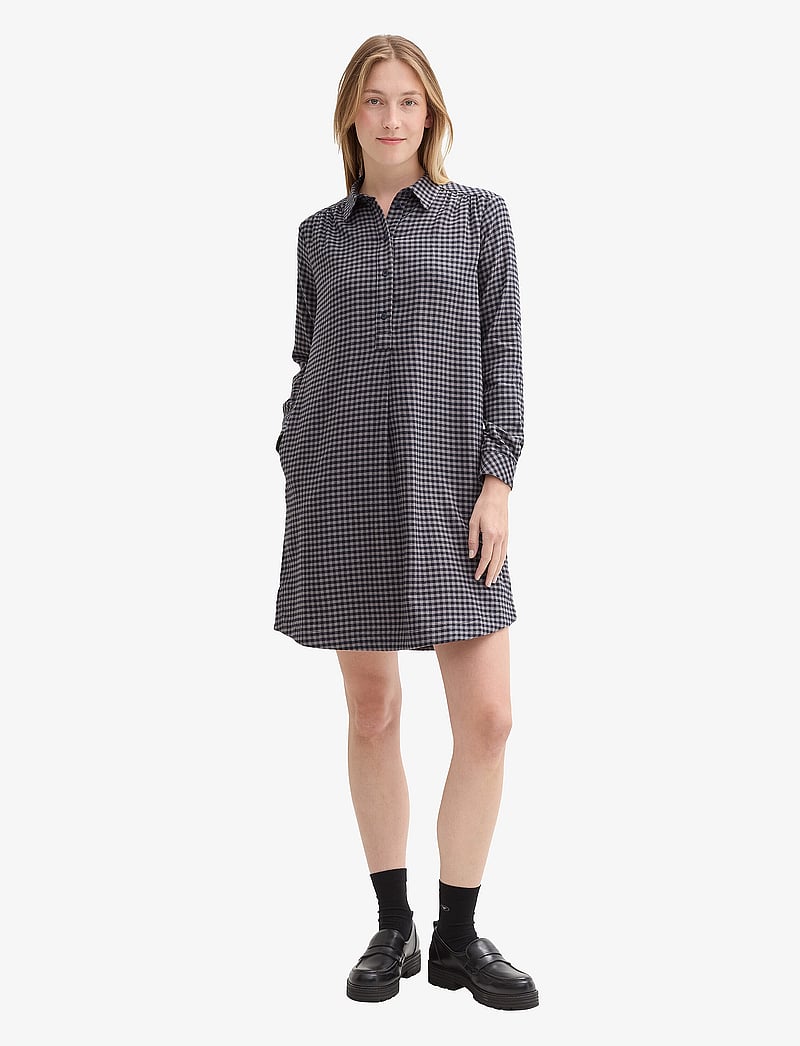 Tom Tailor - checked flanell dress - hemdkleider - navy grey check design - 0