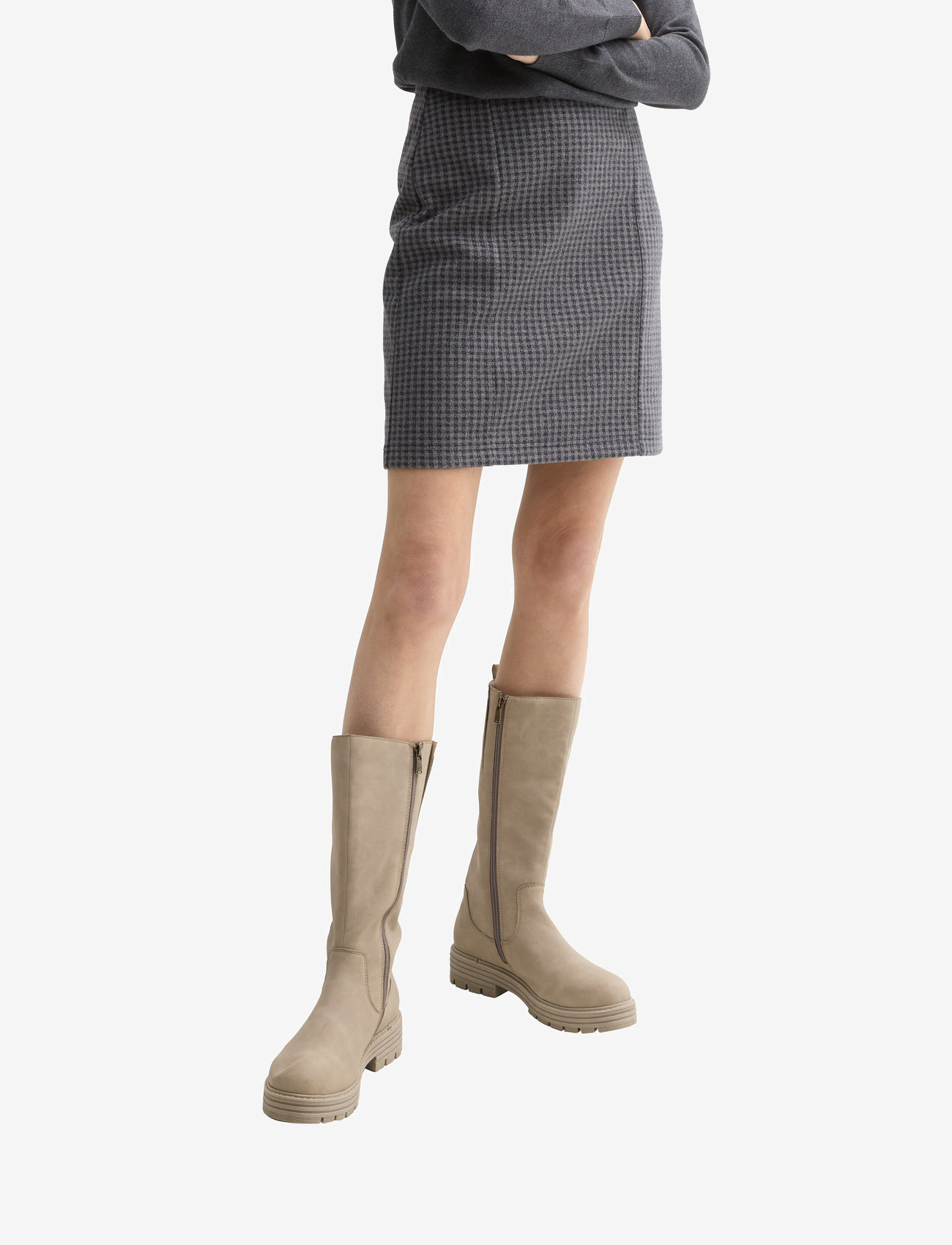 Tom Tailor - cosy checked skirt - navy grey check design - 2