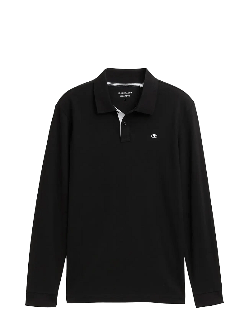 Tom Tailor - basic polo with contrast - langærmede poloer - black - 1
