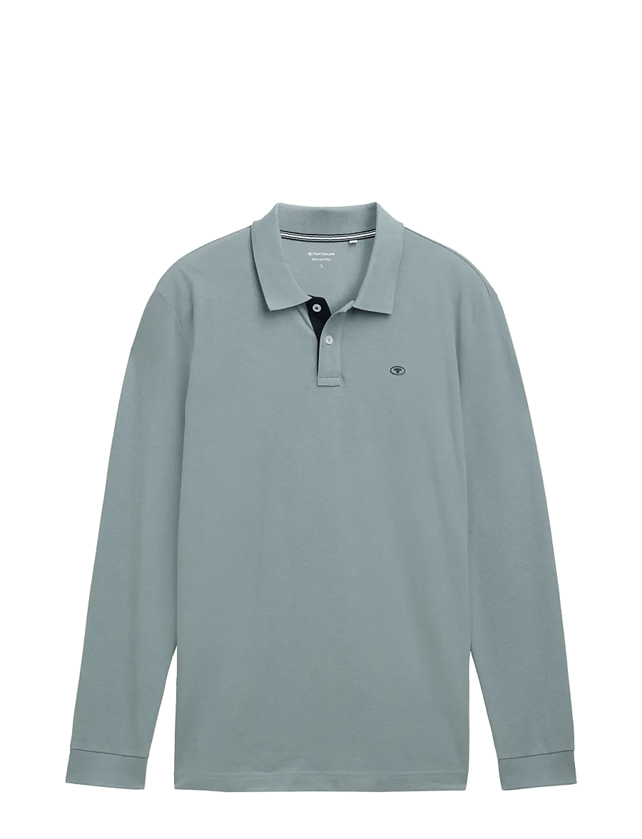 Tom Tailor - basic polo with contrast - långärmade pikéer - grey mint - 1