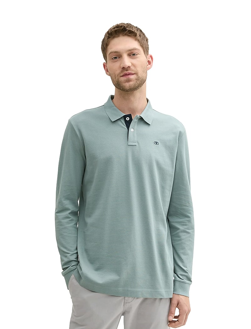 Tom Tailor - basic polo with contrast - långärmade pikéer - grey mint - 4