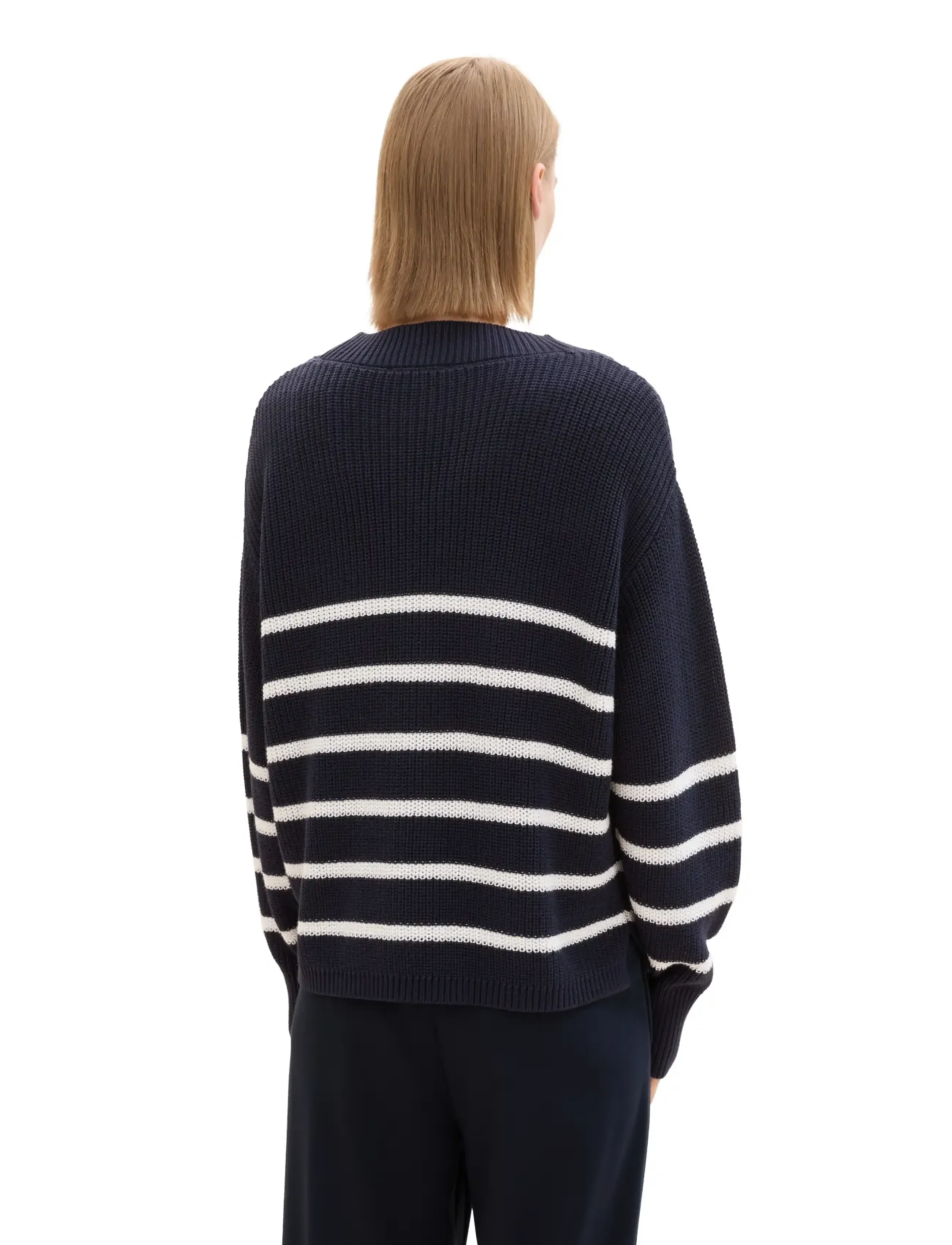 Tom Tailor - v-neck cardigan - placed navy white stripe - 3