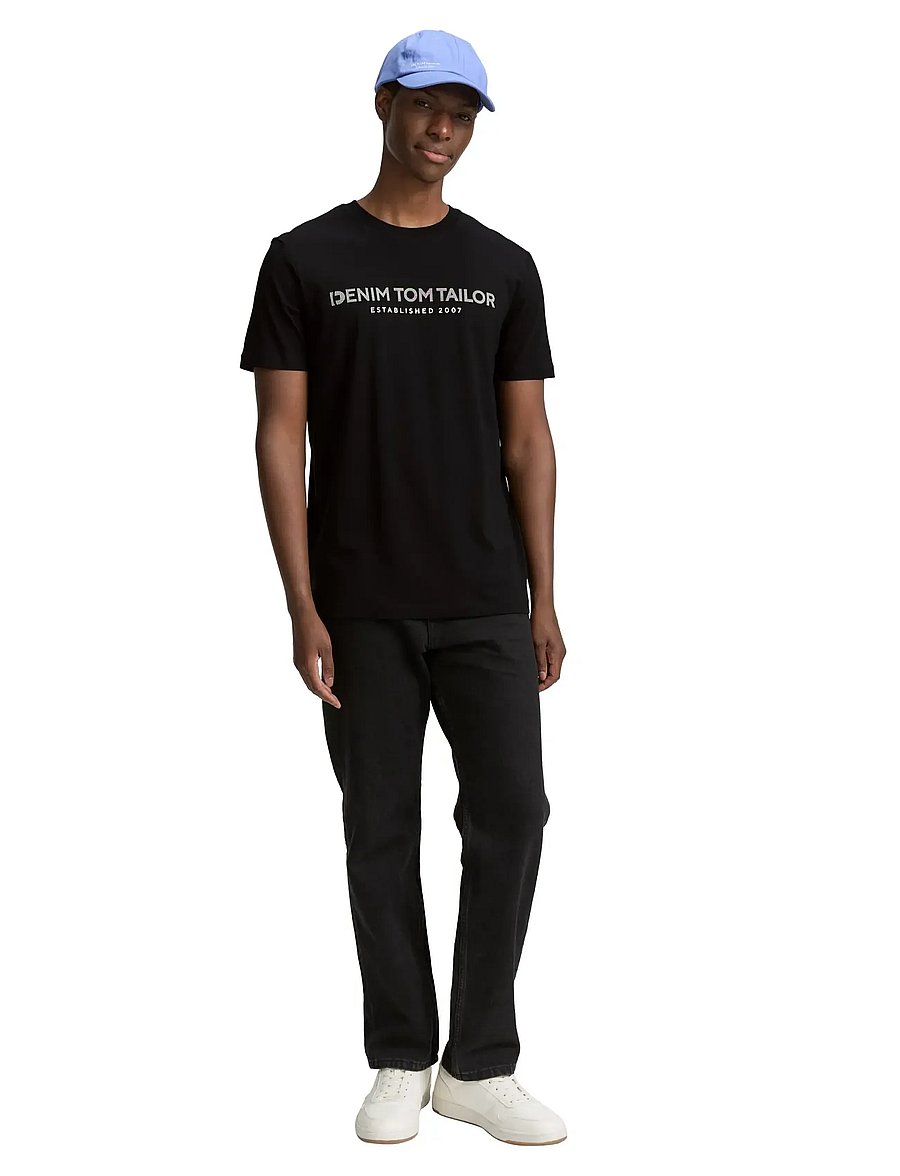 Tom Tailor - printed t-shirt - kortärmade t-shirts - black fake leather - 0