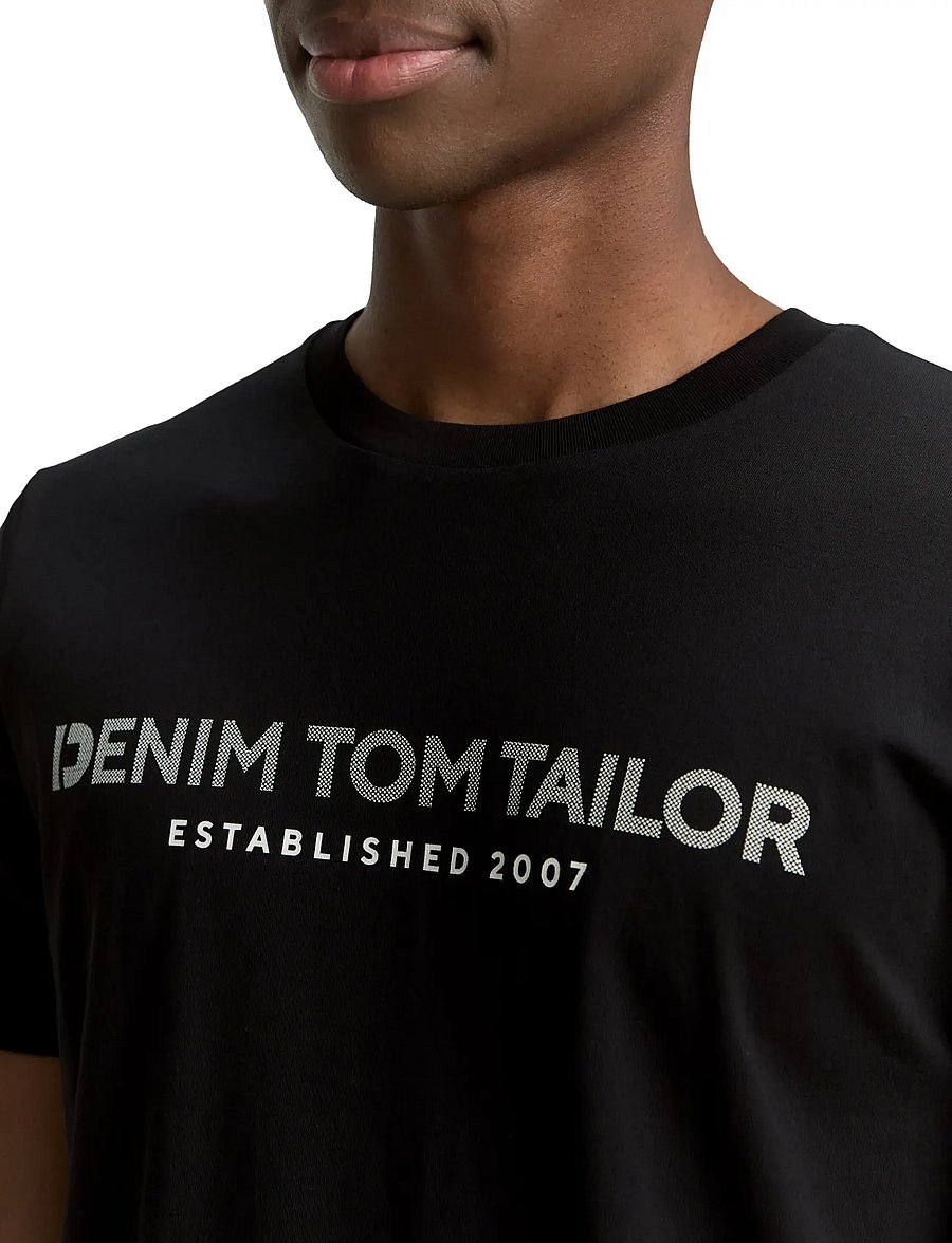 Tom Tailor - printed t-shirt - kortärmade t-shirts - black fake leather - 4