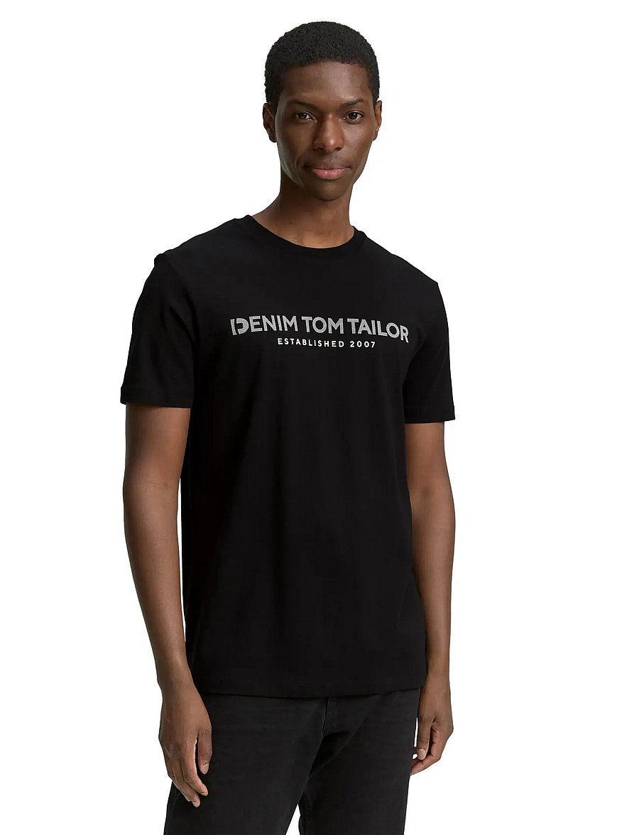 Tom Tailor - printed t-shirt - kortärmade t-shirts - black fake leather - 5