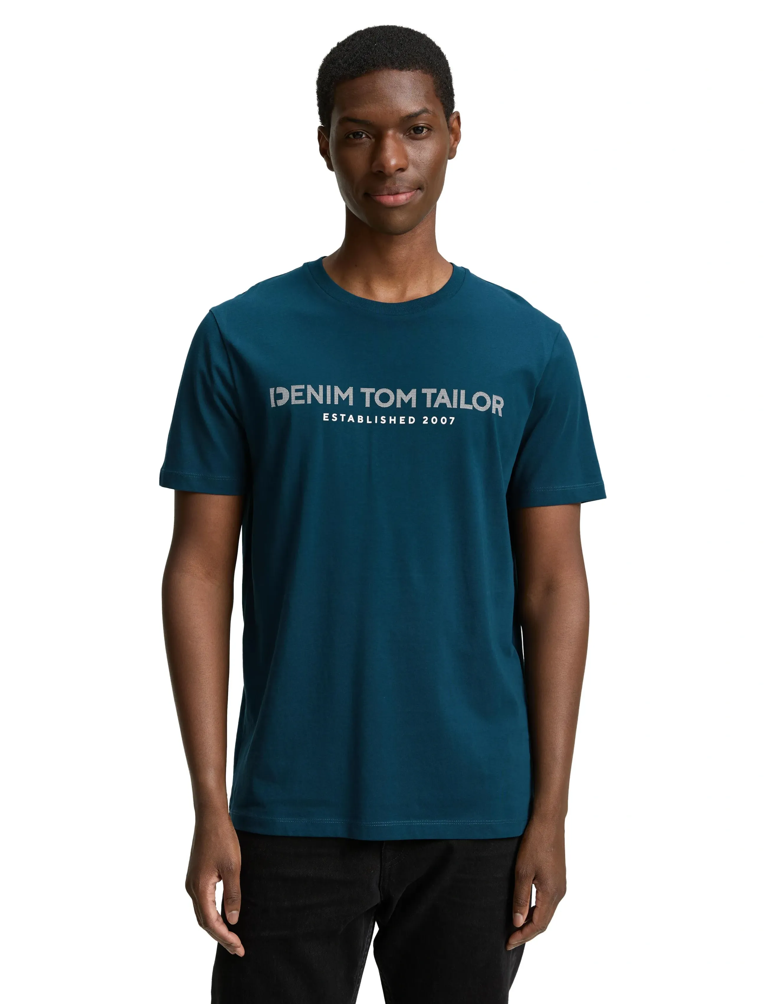 Tom Tailor printed t-shirt - Looks for less - TROPICAL LAGOON / navy