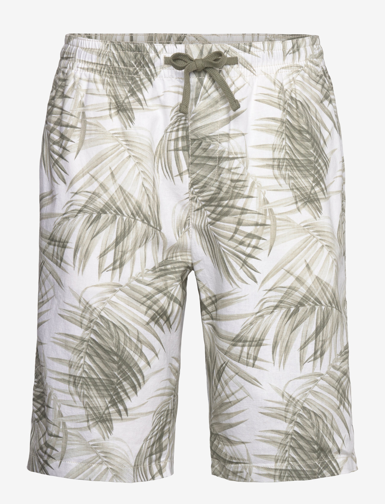 Tom Tailor - relaxed linen beach shorts - frjálslegar stuttbuxur - white green watery palm print - 0