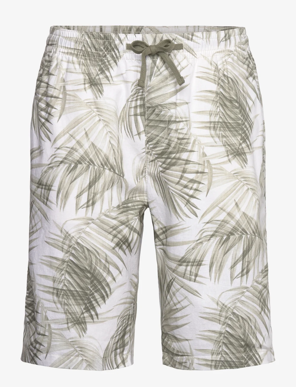 Tom Tailor - relaxed linen beach shorts - lühikesed vabaajapüksid - white green watery palm print - 0