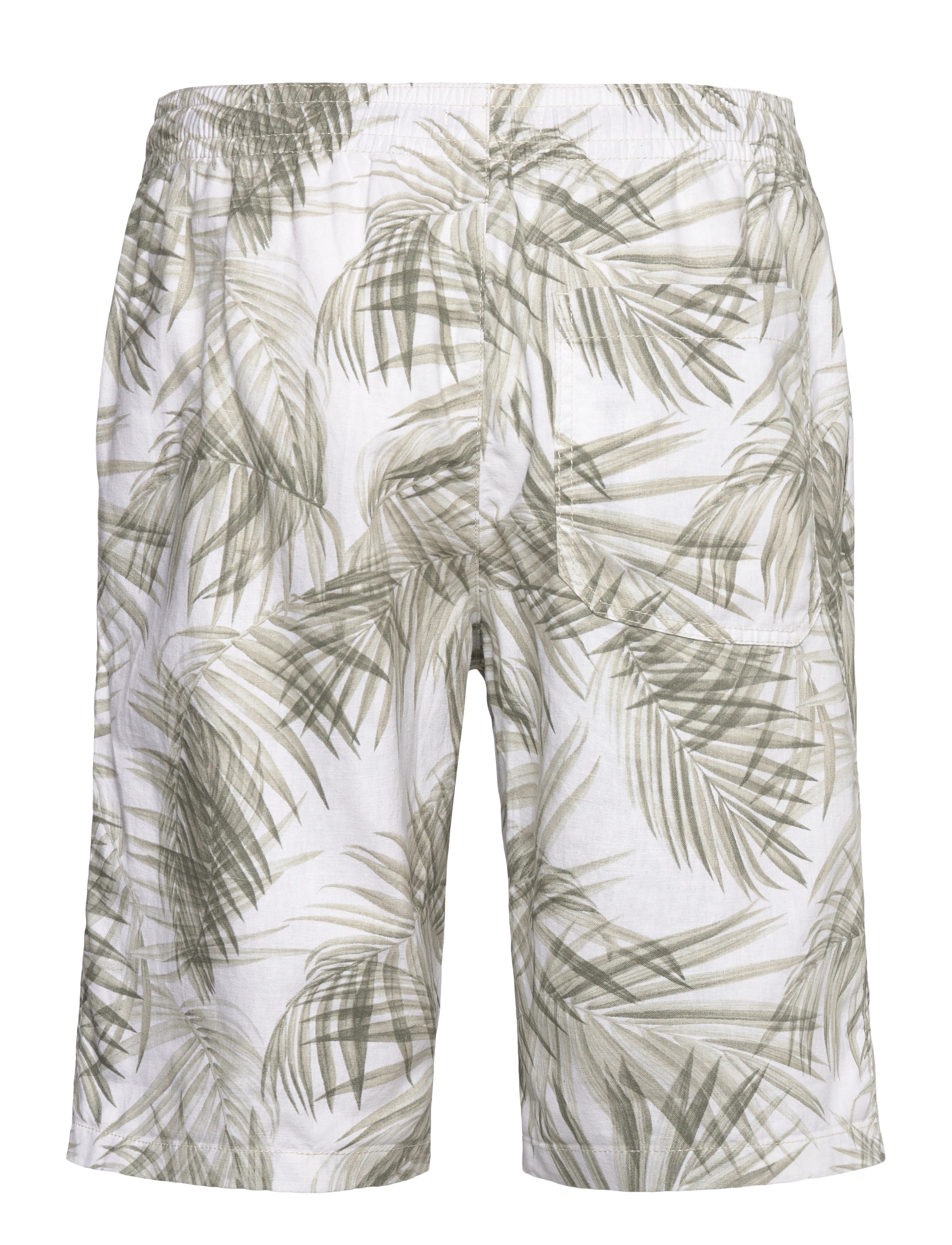 Tom Tailor - relaxed linen beach shorts - white green watery palm print - 1