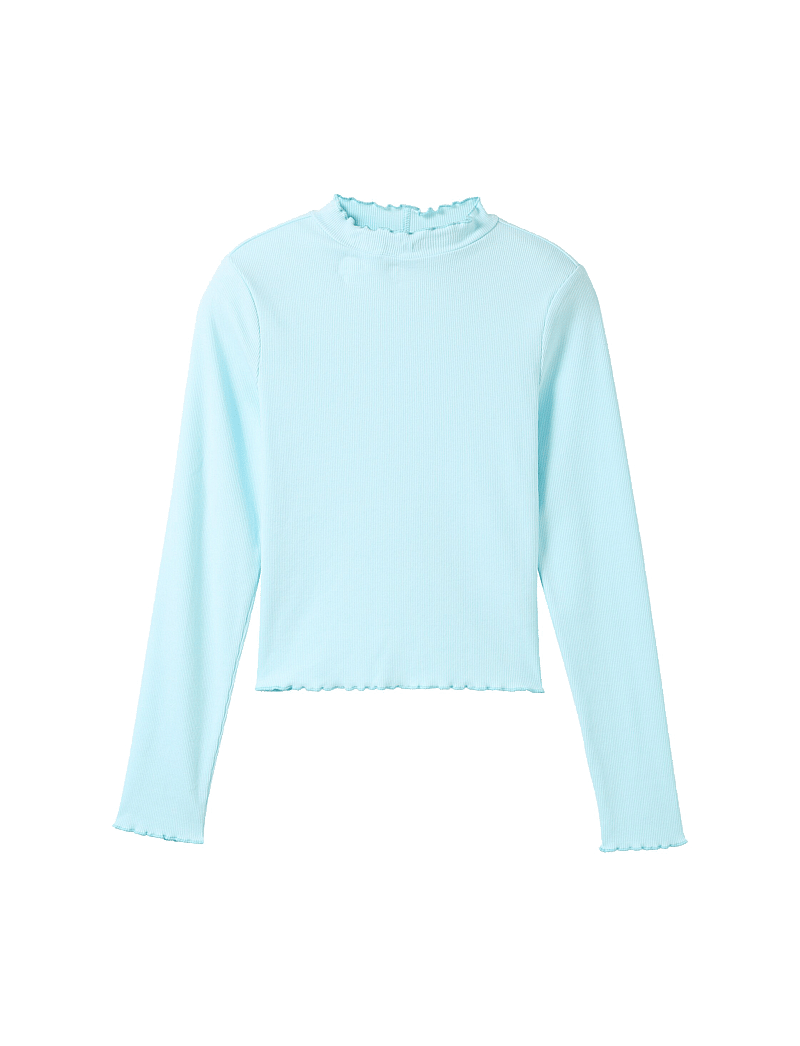 Tom Tailor - cropped rib longsleeve - long-sleeved t-shirts - soft pastel blue - 0