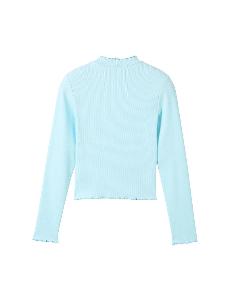 Tom Tailor - cropped rib longsleeve - long-sleeved t-shirts - soft pastel blue - 1