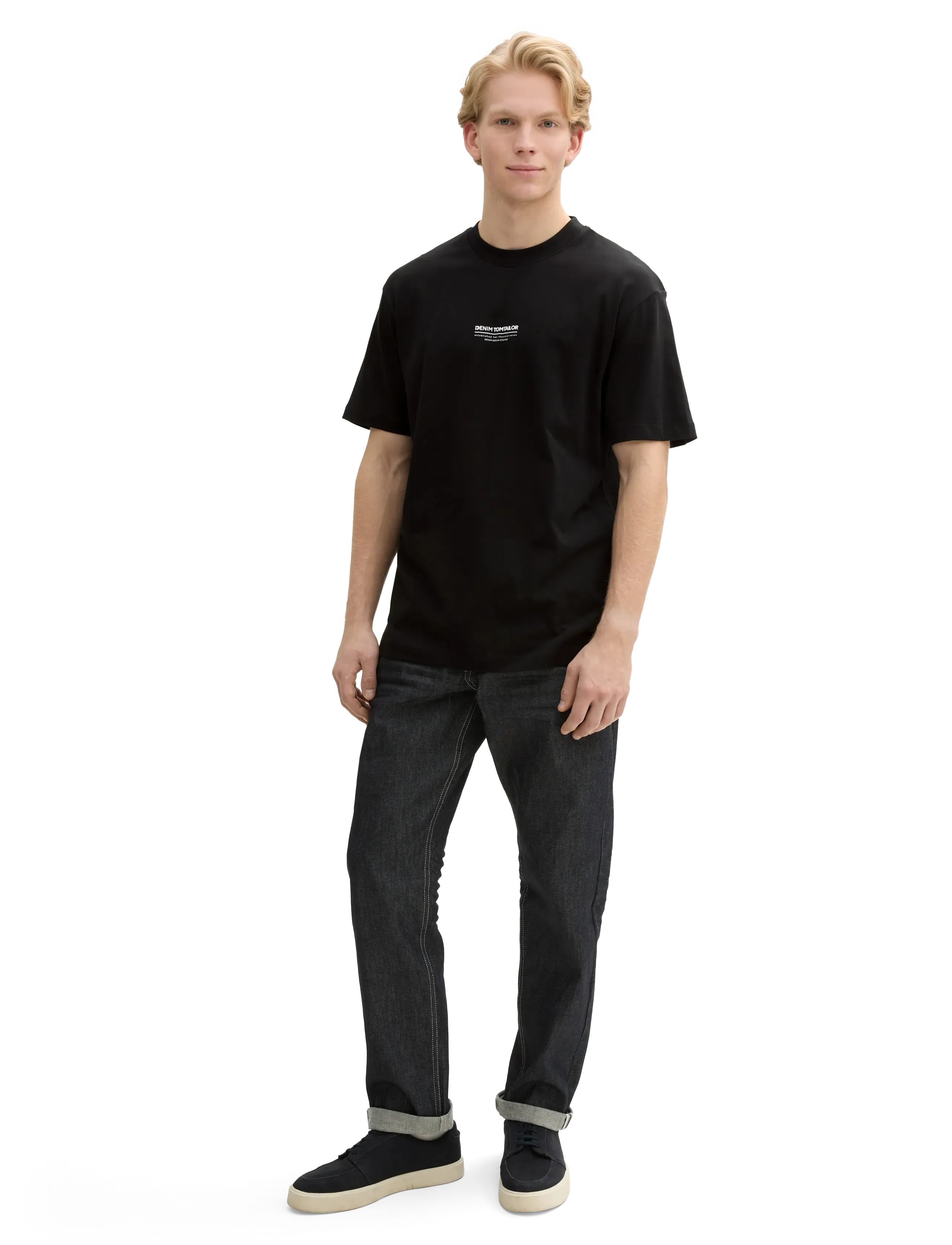 Tom Tailor Relaxed Printed T-Shirt, Mænd, Afslappet Printet T-Shirt, Sort, Str: M