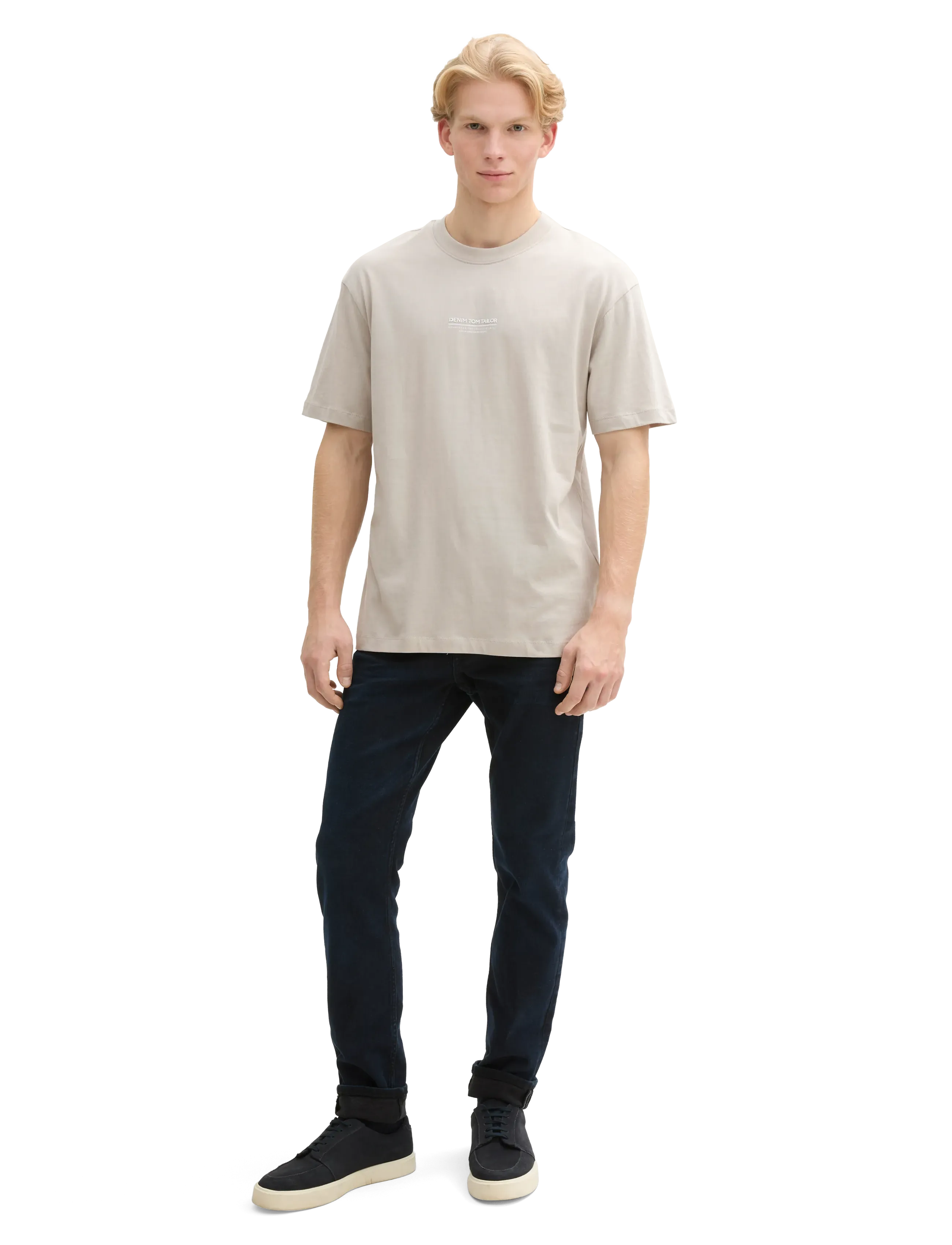 Tom Tailor Relaxed Printed T-Shirt, Mænd, Afslappet Printet T-Shirt, Beige, Str: XXL