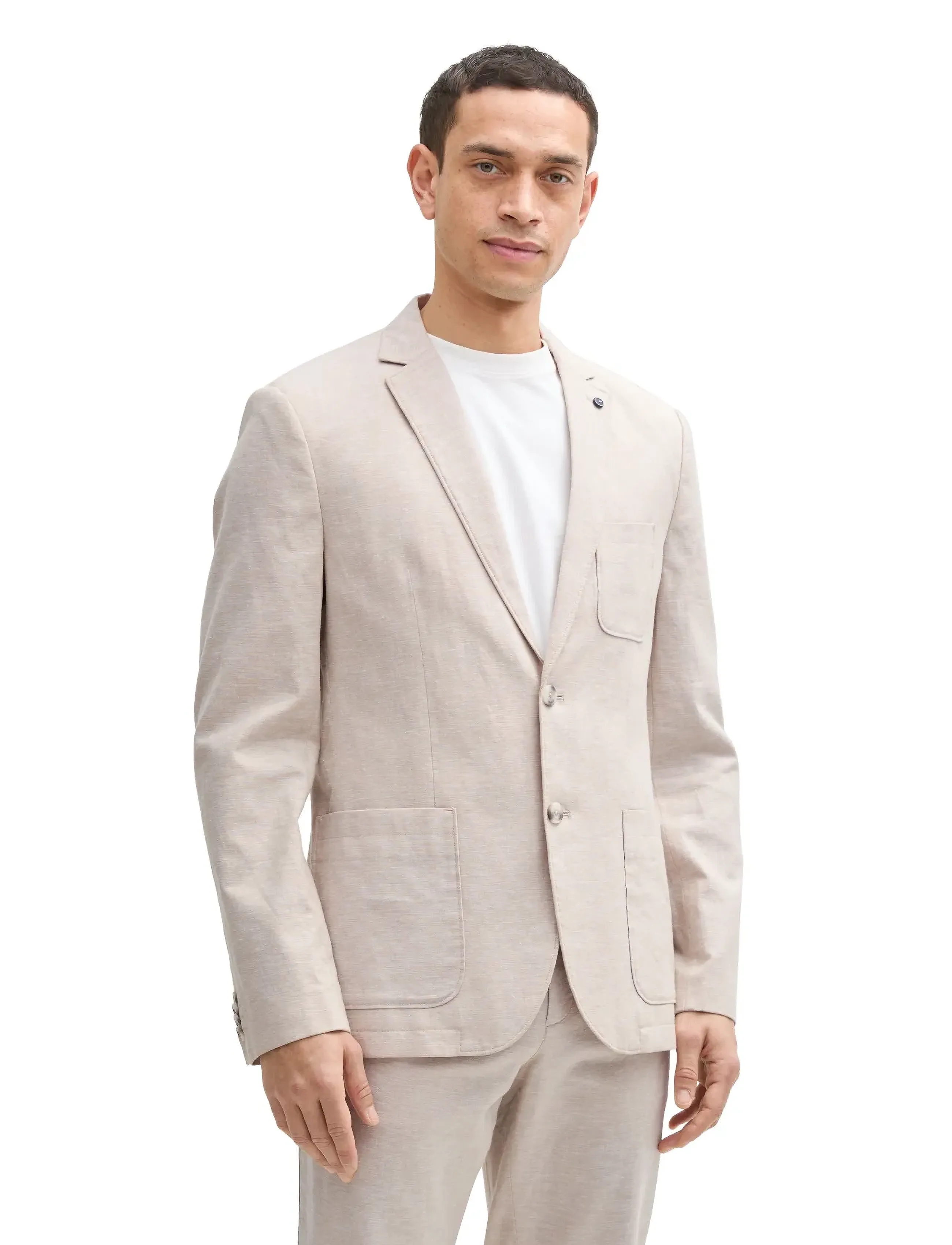 Tom Tailor - linen blazer - Ühe rinnatisega pintsakud - silver ecru chambray - 3
