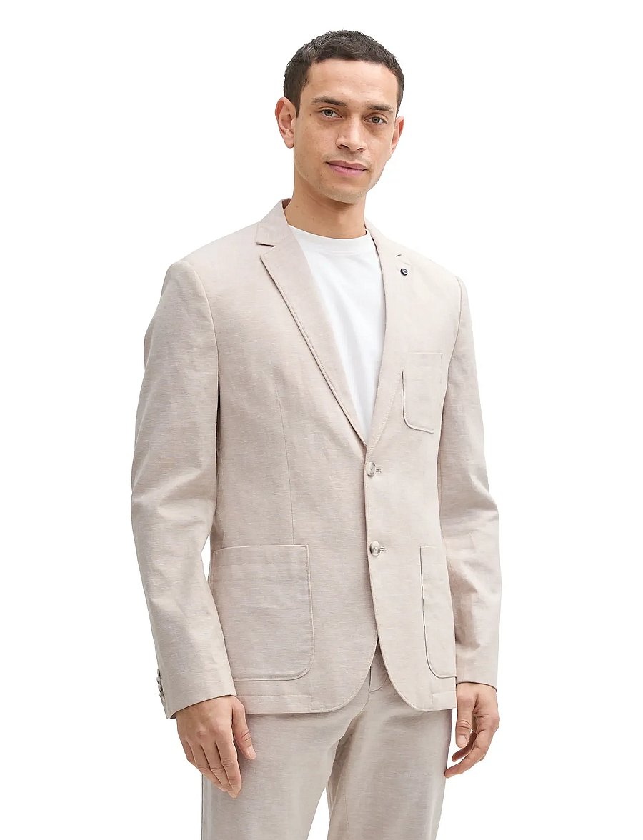 Tom Tailor - linen blazer - Ühe rinnatisega pintsakud - silver ecru chambray - 3