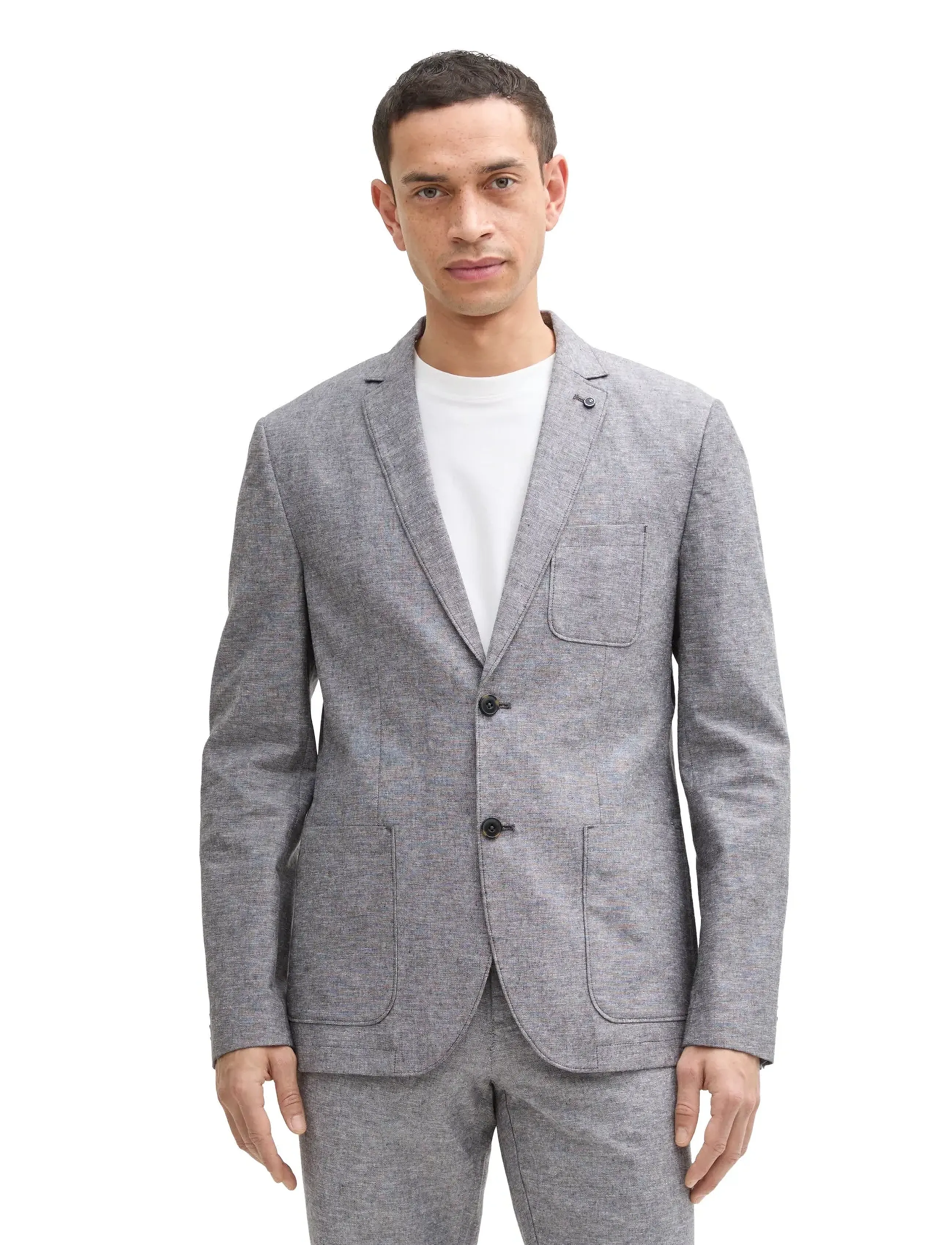 Tom Tailor - linen blazer - Ühe rinnatisega pintsakud - tarmac grey chambray - 3