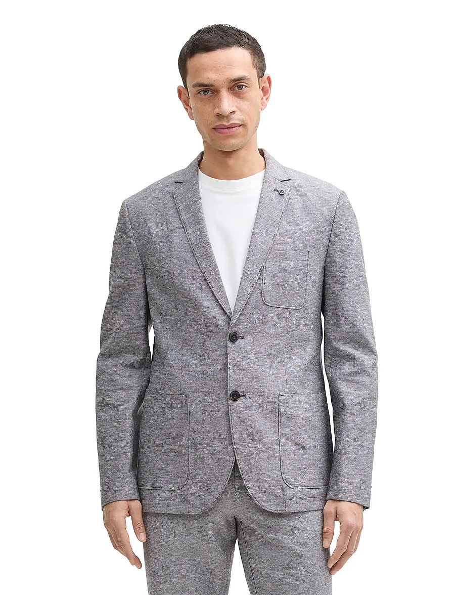 Tom Tailor - linen blazer - Ühe rinnatisega pintsakud - tarmac grey chambray - 3