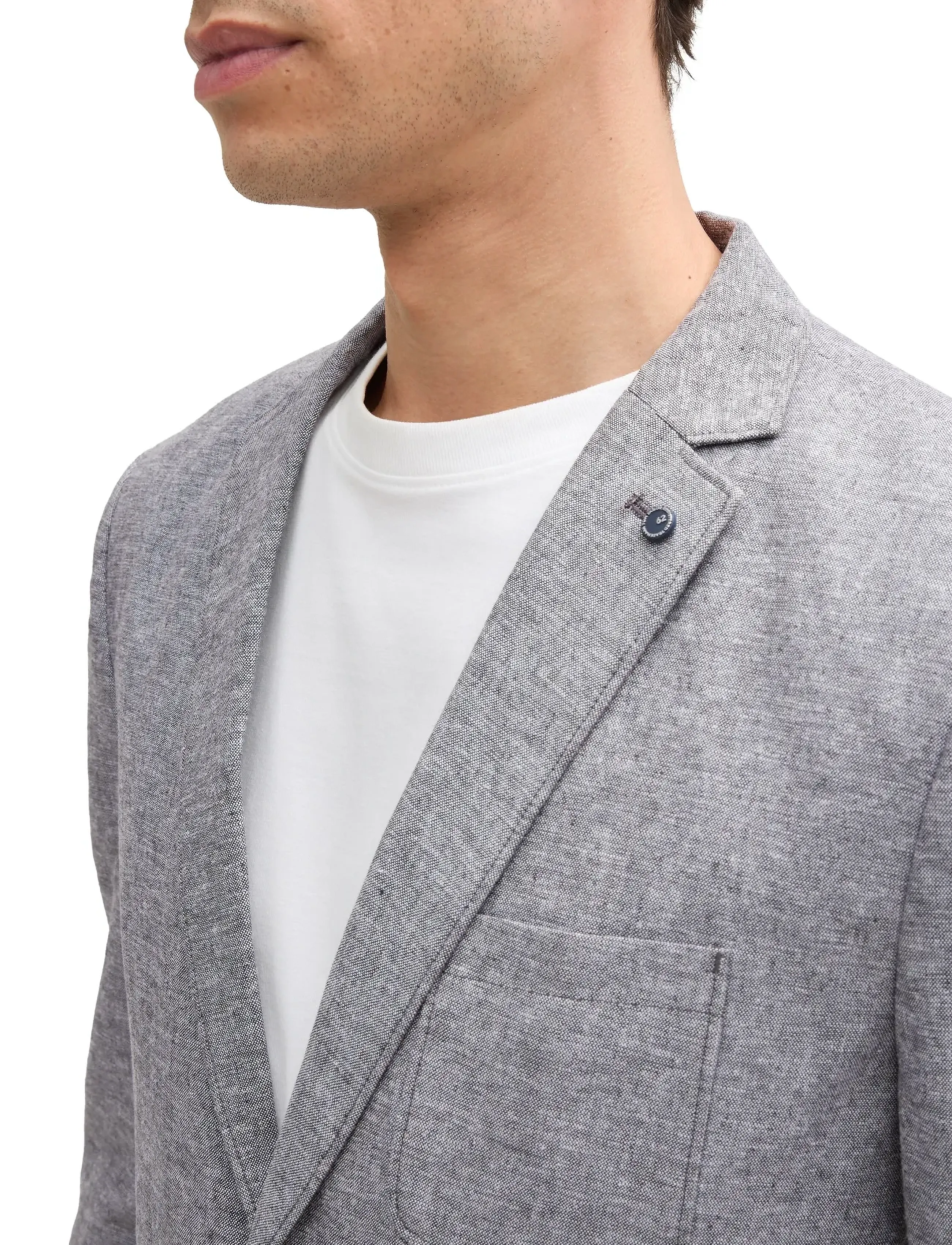 Tom Tailor - linen blazer - Ühe rinnatisega pintsakud - tarmac grey chambray - 4