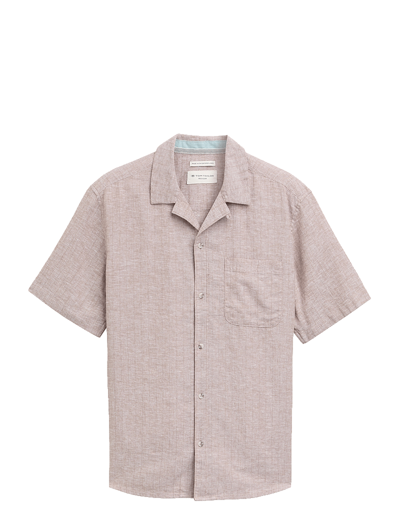 Tom Tailor - structured cotton linen shirt - hørskjorter - mocha brown chambray - 1