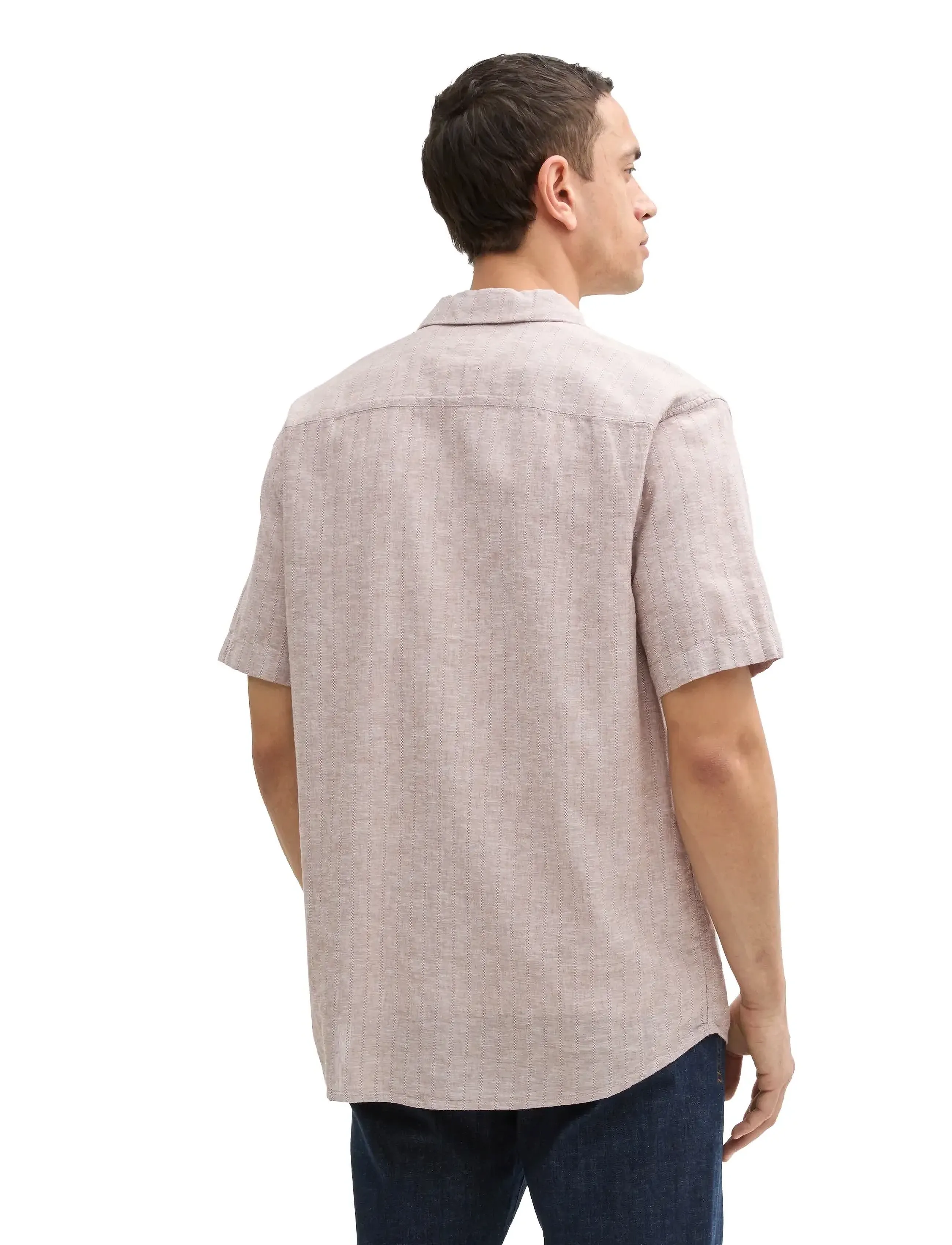 Tom Tailor - structured cotton linen shirt - mocha brown chambray - 2
