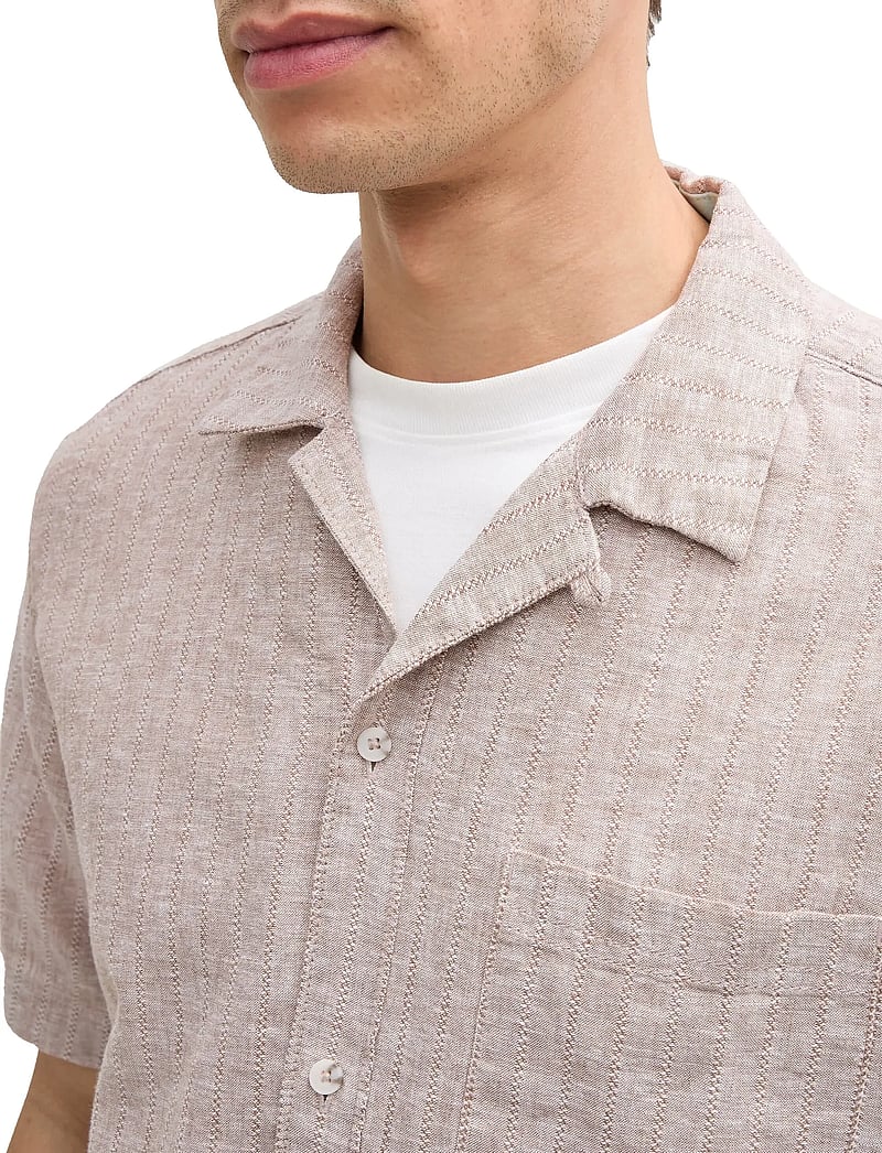 Tom Tailor - structured cotton linen shirt - hørskjorter - mocha brown chambray - 4