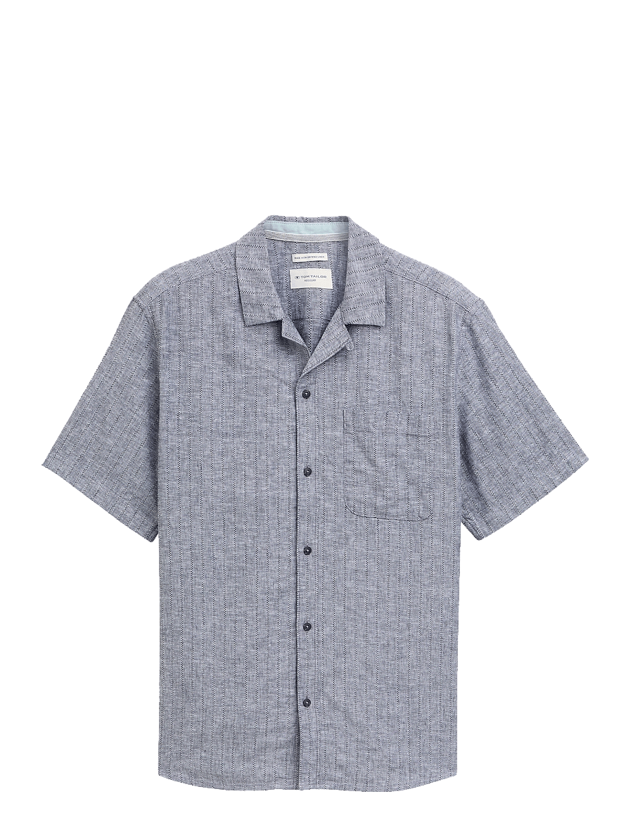 Tom Tailor - structured cotton linen shirt - navy chambray - 1