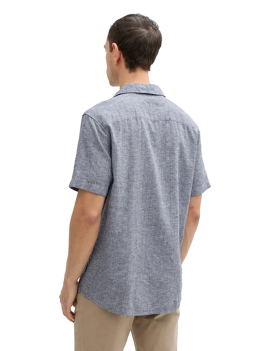 Tom Tailor - structured cotton linen shirt - navy chambray - 2