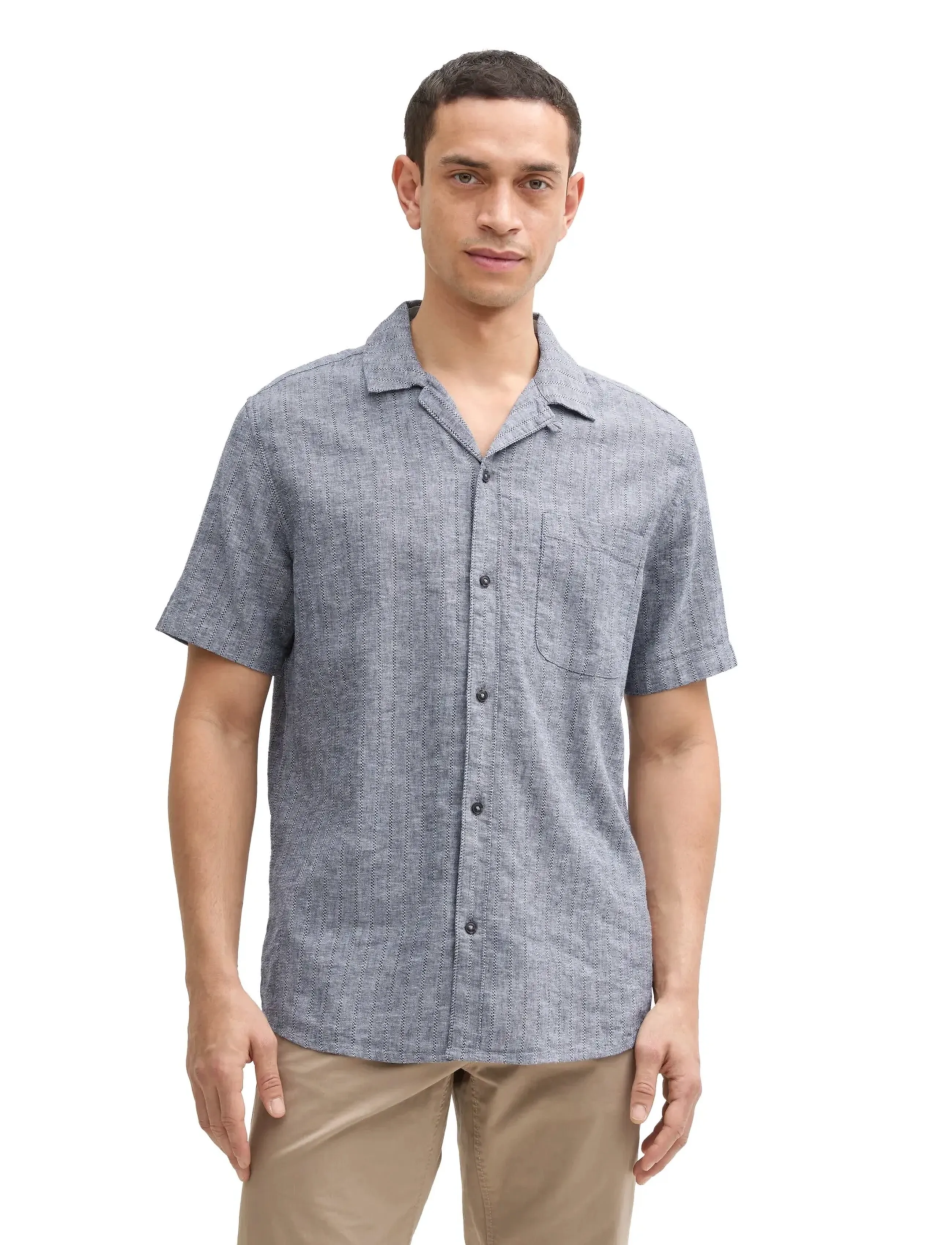 Tom Tailor - structured cotton linen shirt - navy chambray - 3